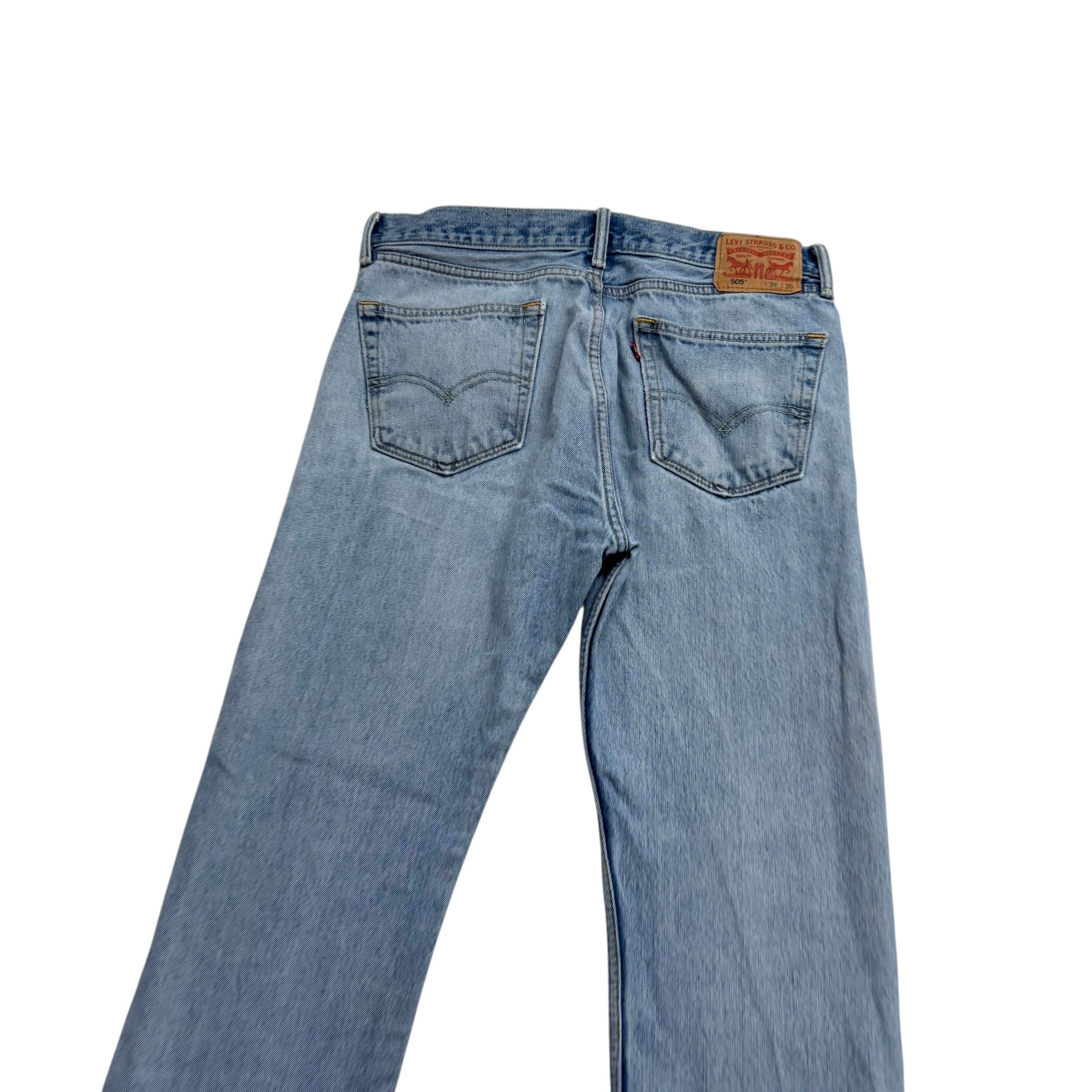 Levis 505 Jeans W34 L30 Mens Light Blue Regular Straight Fit Denim (F)