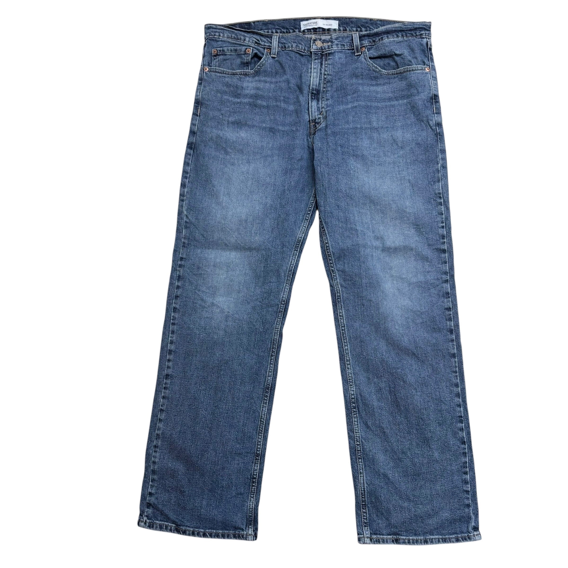 Levis Signature Jeans W40 L30 Mens Mid Blue Relaxed Straight Stretch Denim (E)
