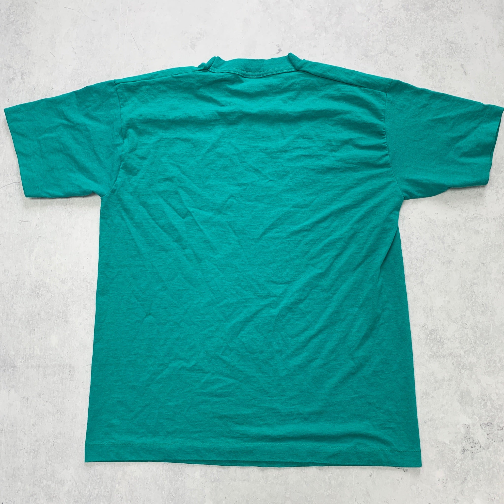 Vintage T Shirt Mens Large Teal Green Single Stitch Graphic Print 90s USA