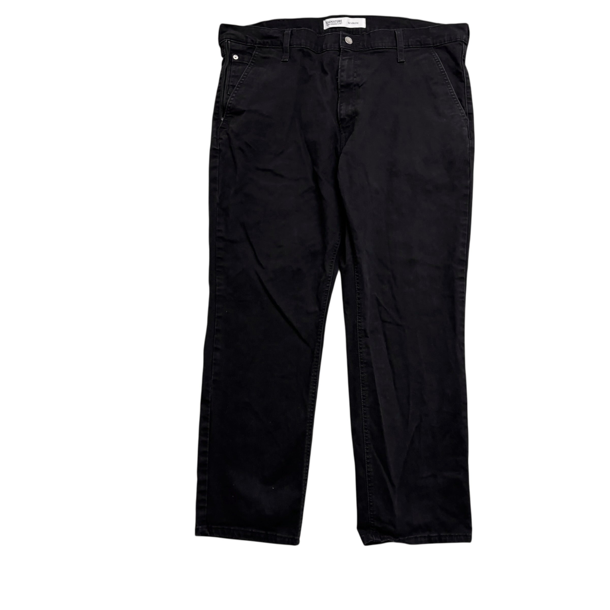 Levis Signature Trousers W40 L29 Mens Black Athletic Fit Stretch Pants (E)