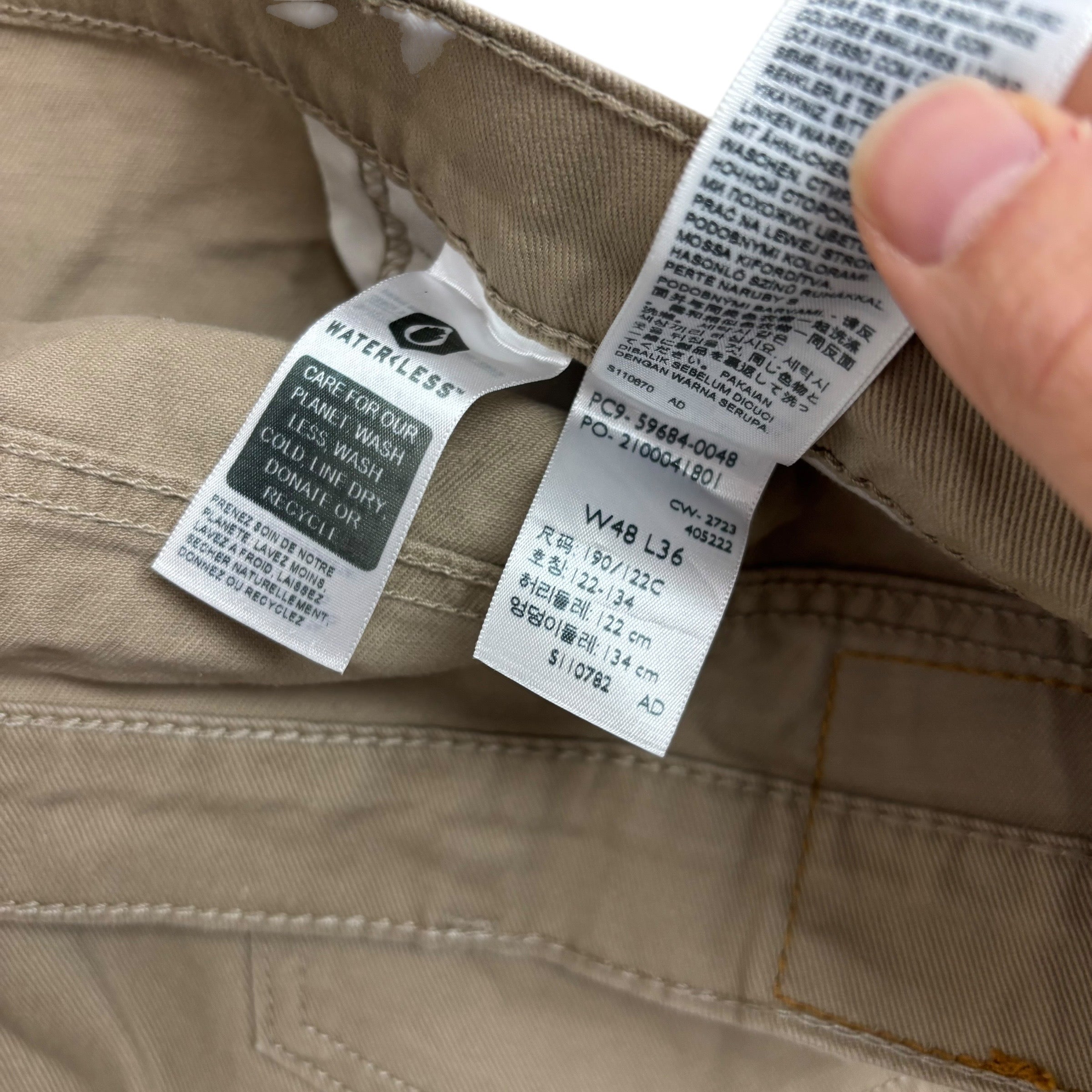 Levis 502 Jeans W48 L34 Mens Beige Regular Tapered Fit Stretch Denim