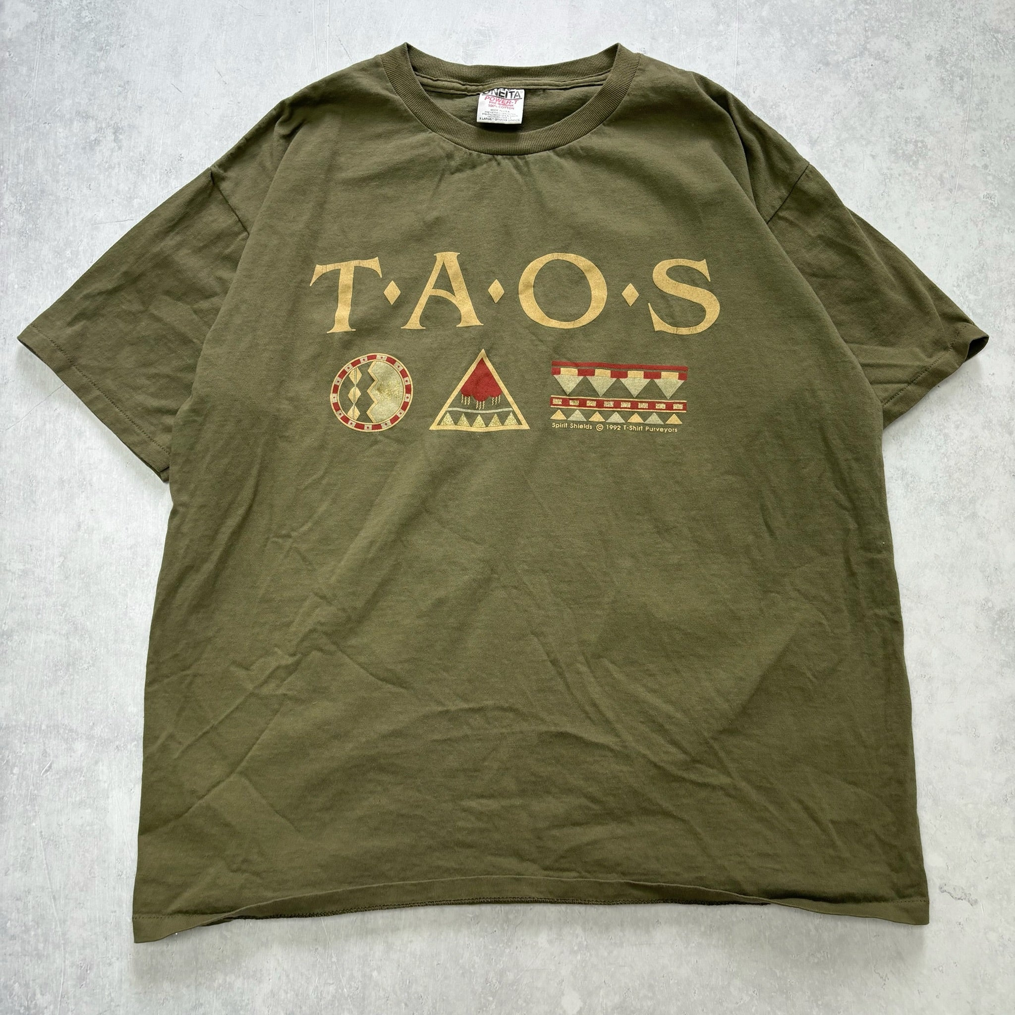 Vintage T Shirt Mens XL Olive Green Single Stitch Graphic Print 90s USA