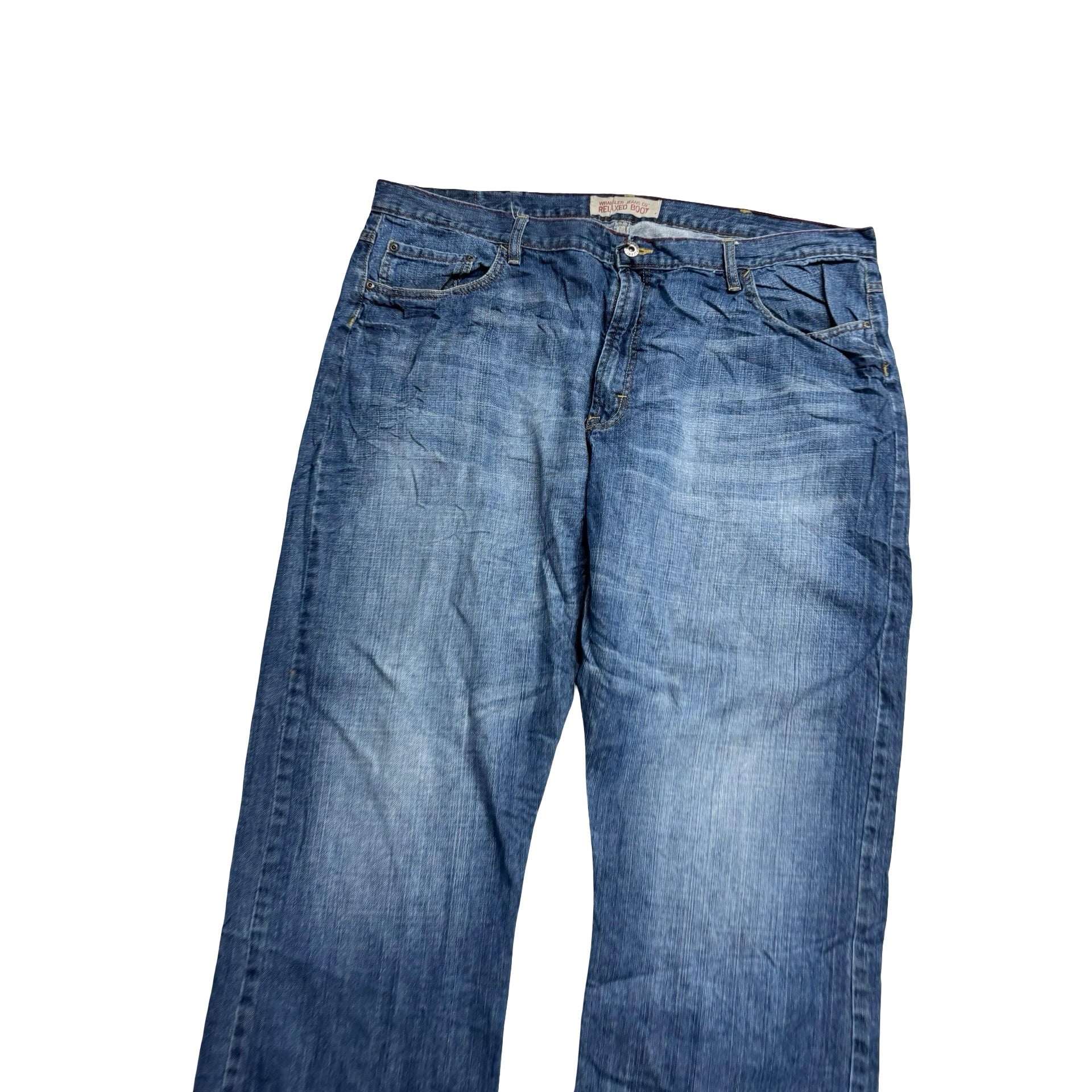 Wrangler Jeans W42 L32 Mens Mid Blue Relaxed Bootcut Fit Vintage Denim (E)