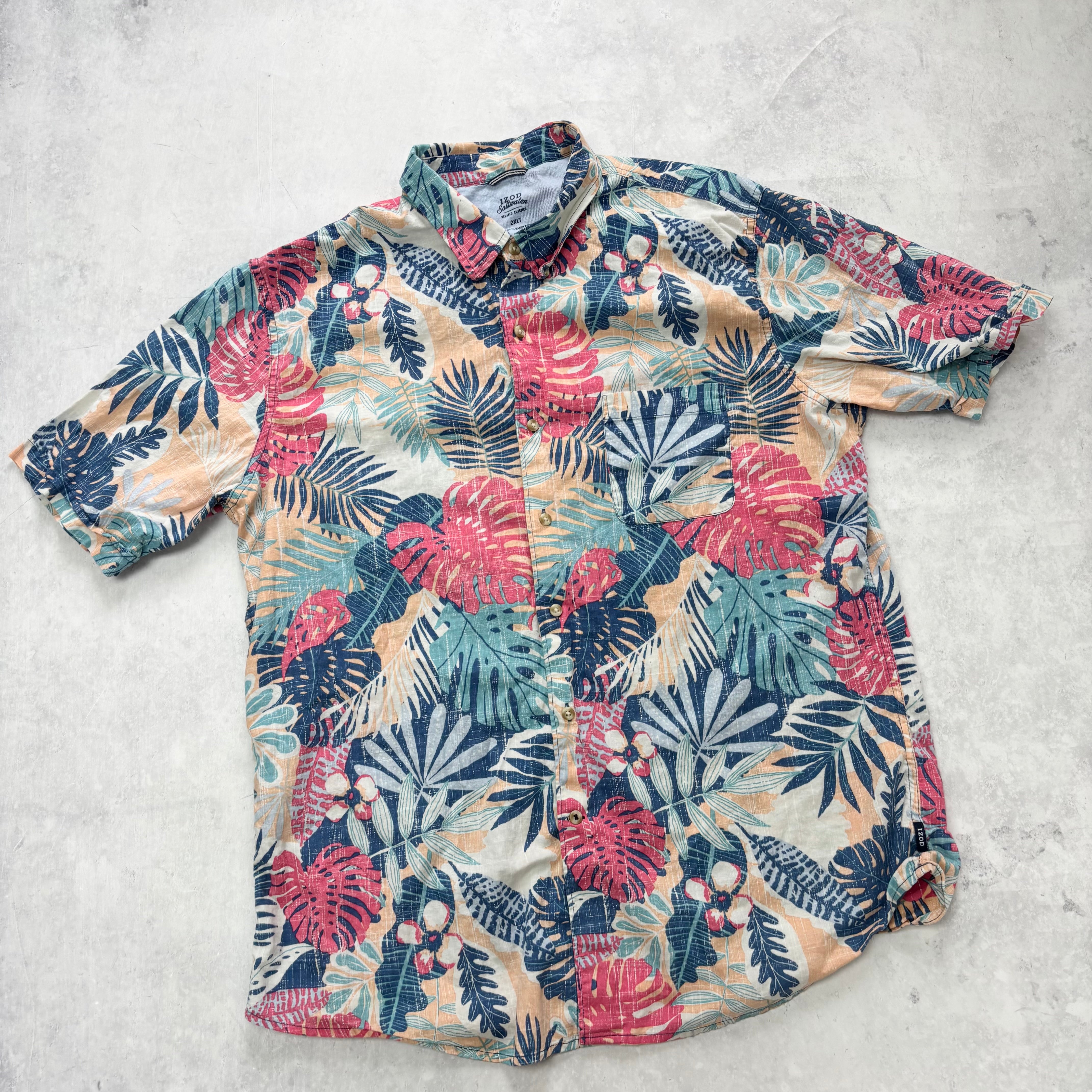 Hawaiian Shirt Mens XXL Tall Multicoloured Floral Aloha Short Sleeve Cotton (E)