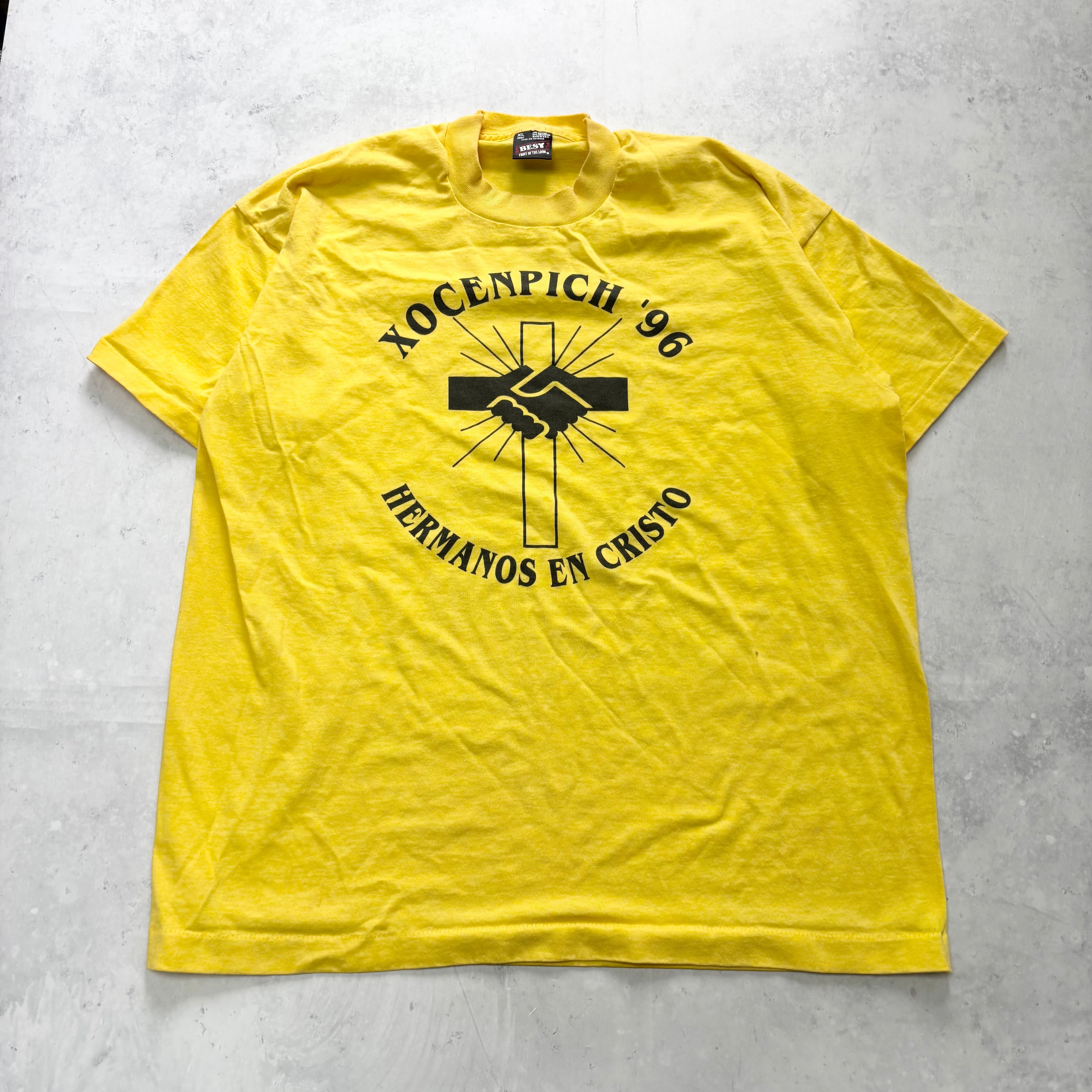 Vintage T Shirt Mens XL Yellow Single Stitch Graphic Print 90s USA Religious (E)