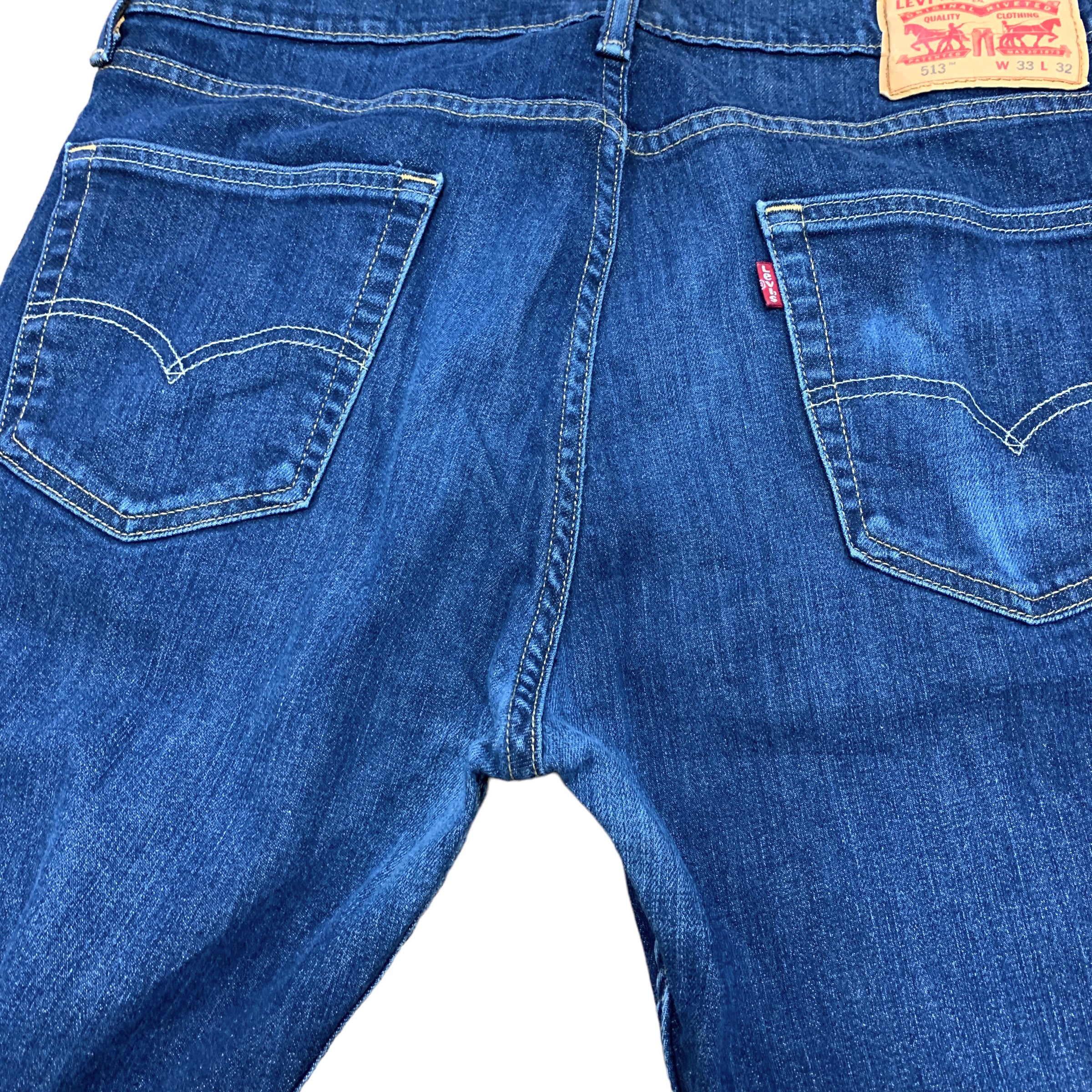 Levis 513 Jeans W33 L32 Mens Blue Slim Straight Fit Stretch Denim