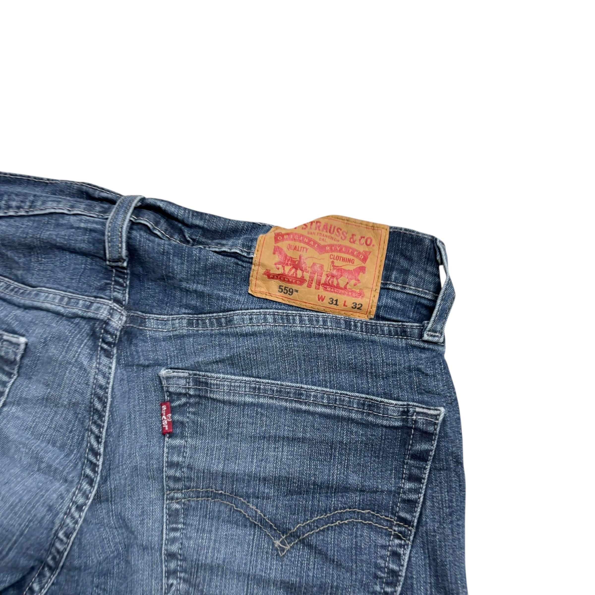 Levis 559 Jeans W31 L32 Mens Navy Blue Regular Straight Fit Stretch Denim (E)