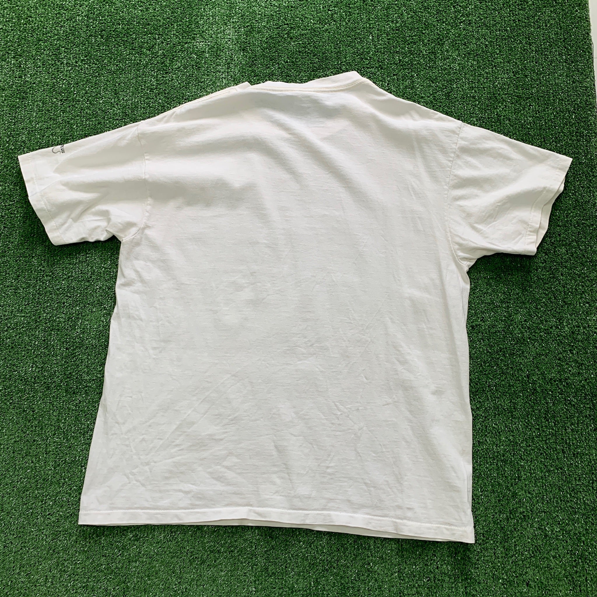 Vintage T Shirt Mens Large Cream White Single Stitch Graphic Print 90s USA