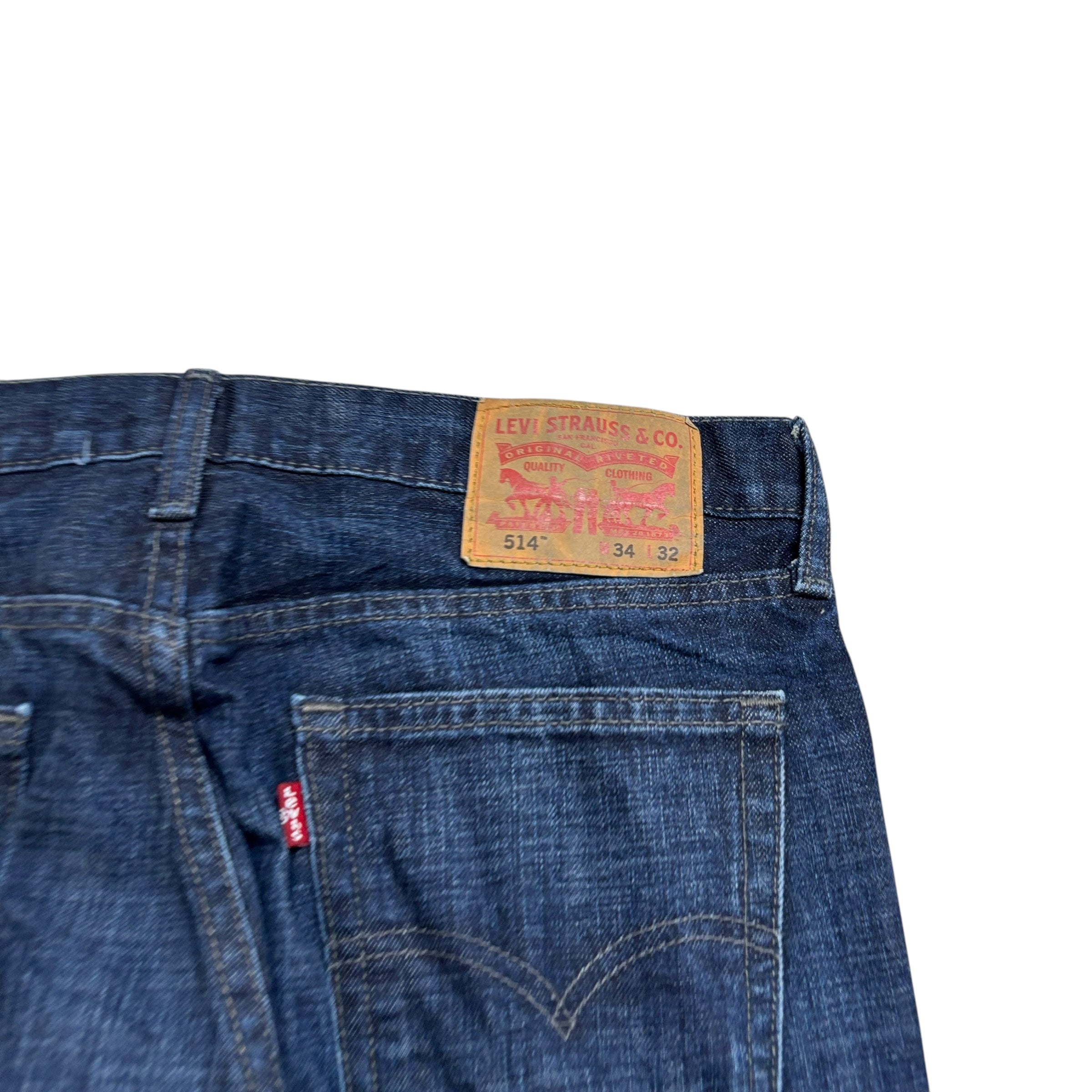 Levis 514 Jeans W34 L32 Mens Dark Blue Regular Straight Fit Denim (E)