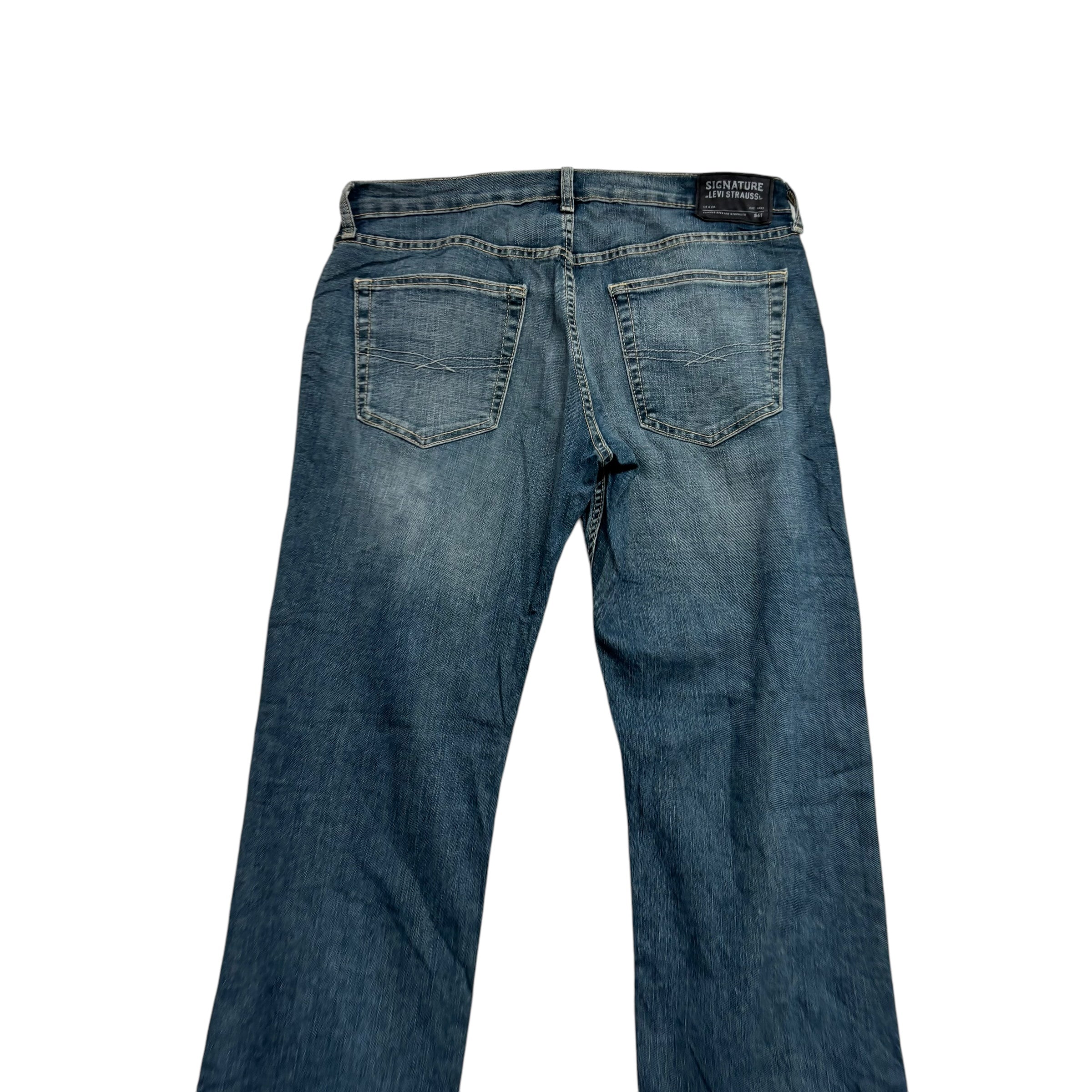 Levis Signature Jeans W36 L34 Mens Mid Blue Relaxed Straight Stretch Denim (E)