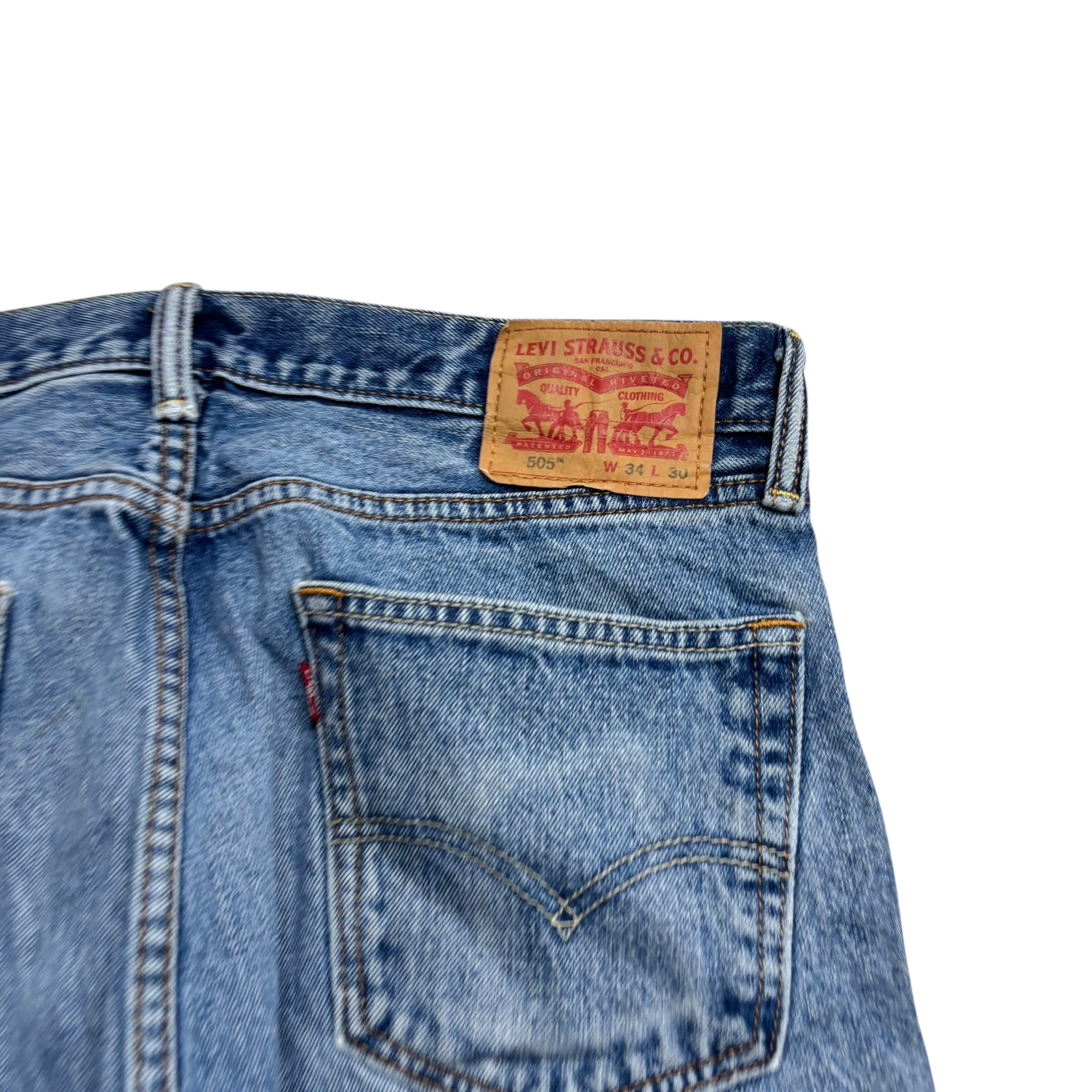 Levis 505 Jeans W34 L29 Mens Mid Blue Regular Straight Fit Denim