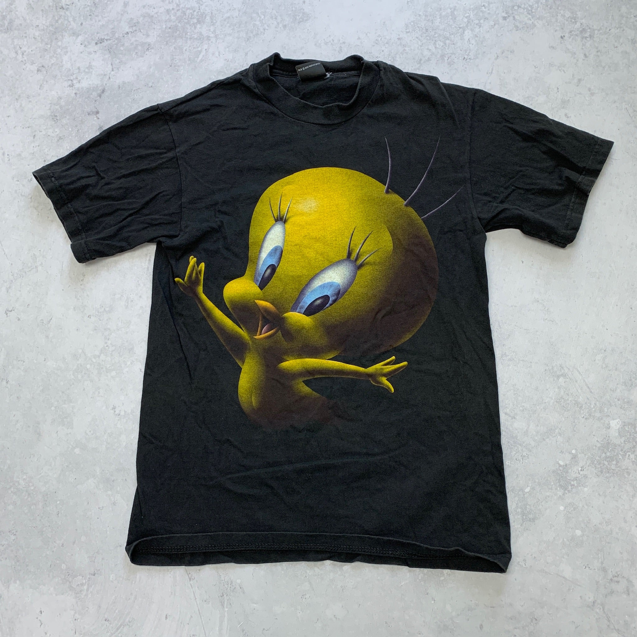 Vintage T Shirt Mens XS Black Graphic Print Looney Tunes Tweety 90s Cartoon