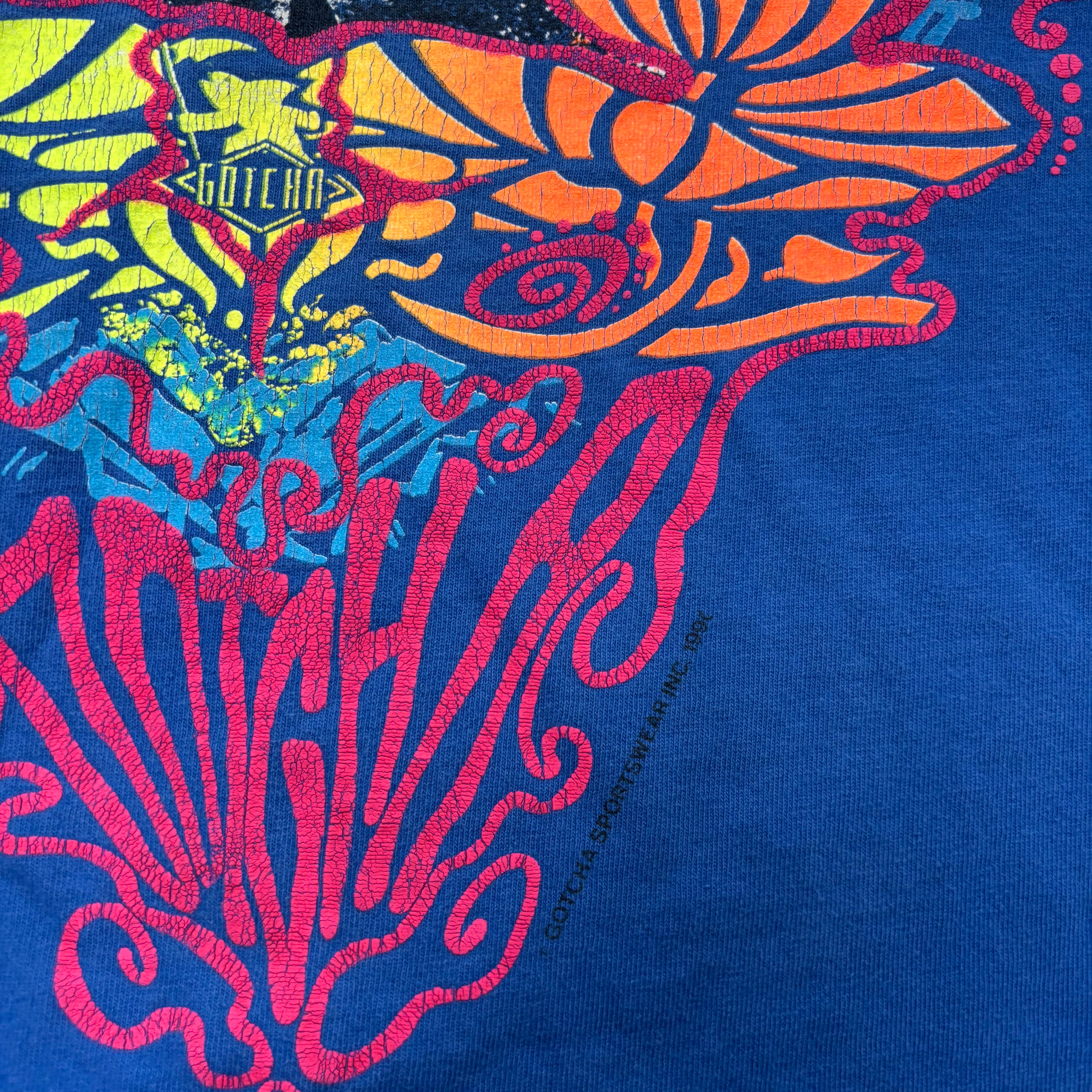 Vintage T Shirt Mens Medium Blue Single Stitch Graphic Print 90s Surfing