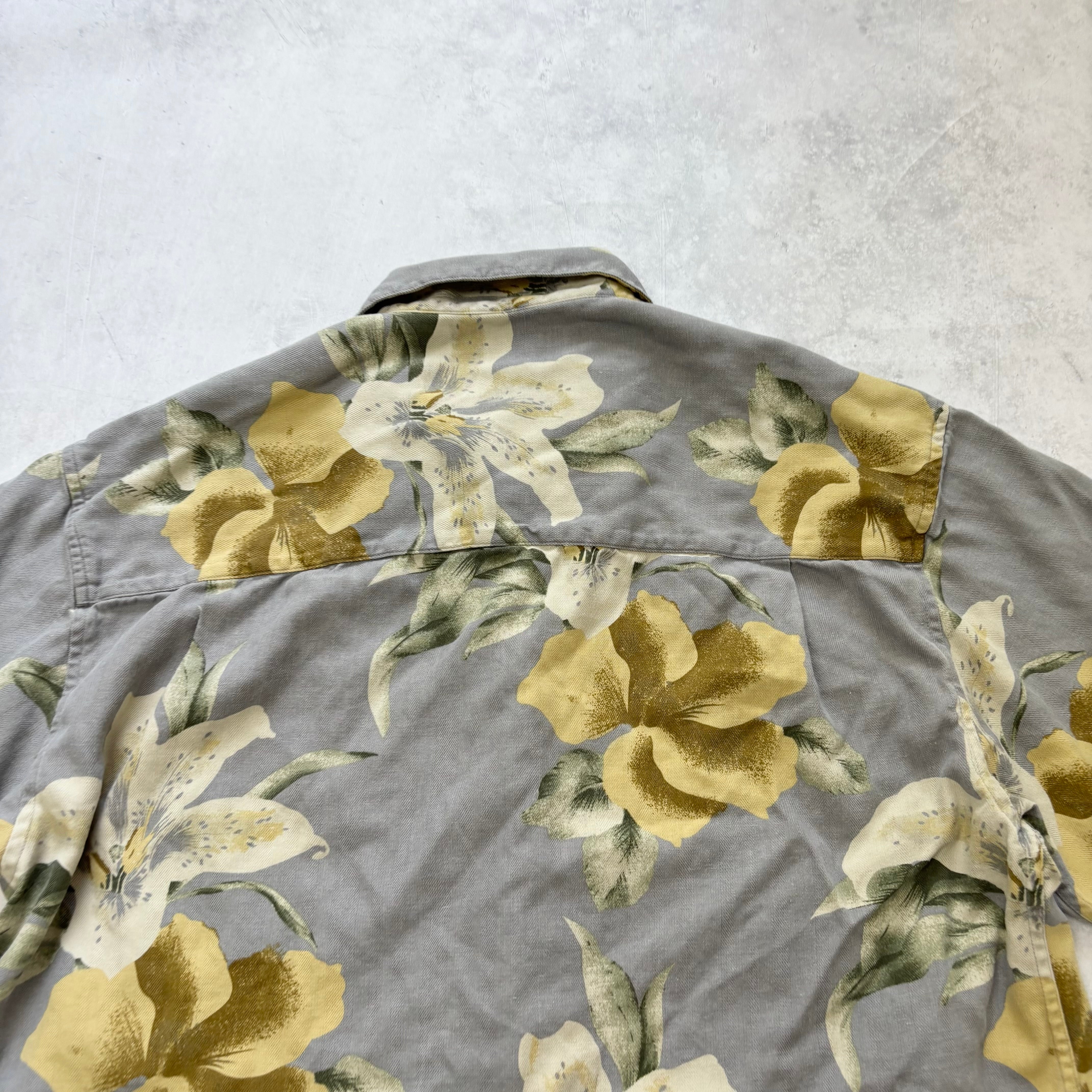 Vintage Hawaiian Shirt Mens Large Blue Silk Aloha Floral Short Sleeve Silk (E)