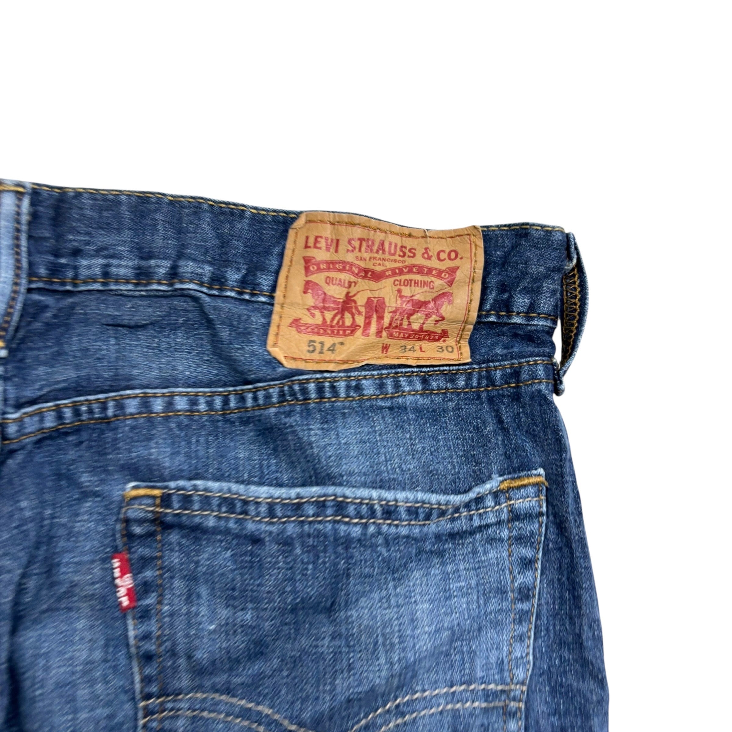 Levis 514 Jeans W34 L30 Mens Mid Blue Regular Straight Fit Stretch Denim (E)