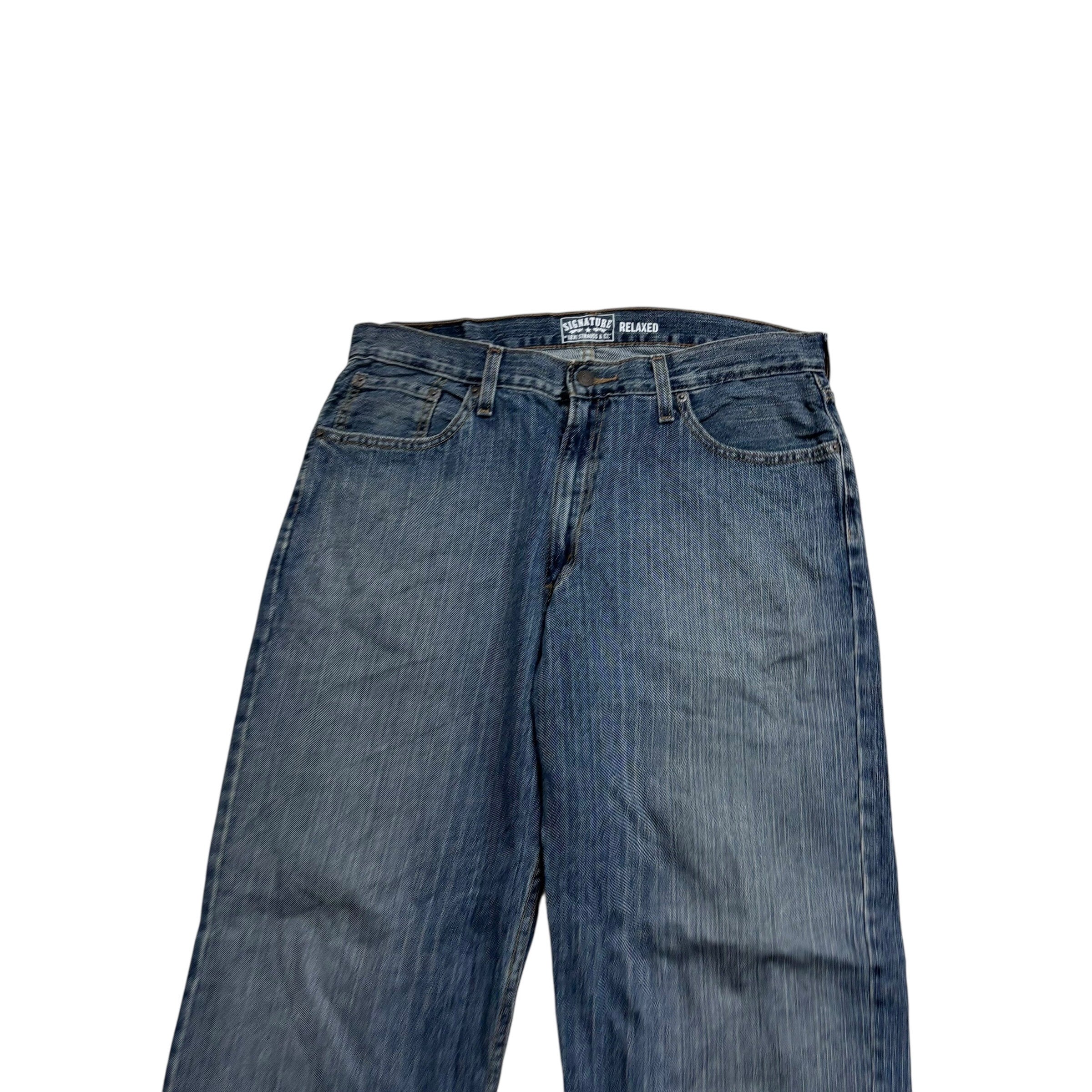 Levis Signature Jeans W36 L32 Mens Mid Blue Relaxed Straight Vintage Denim (E)