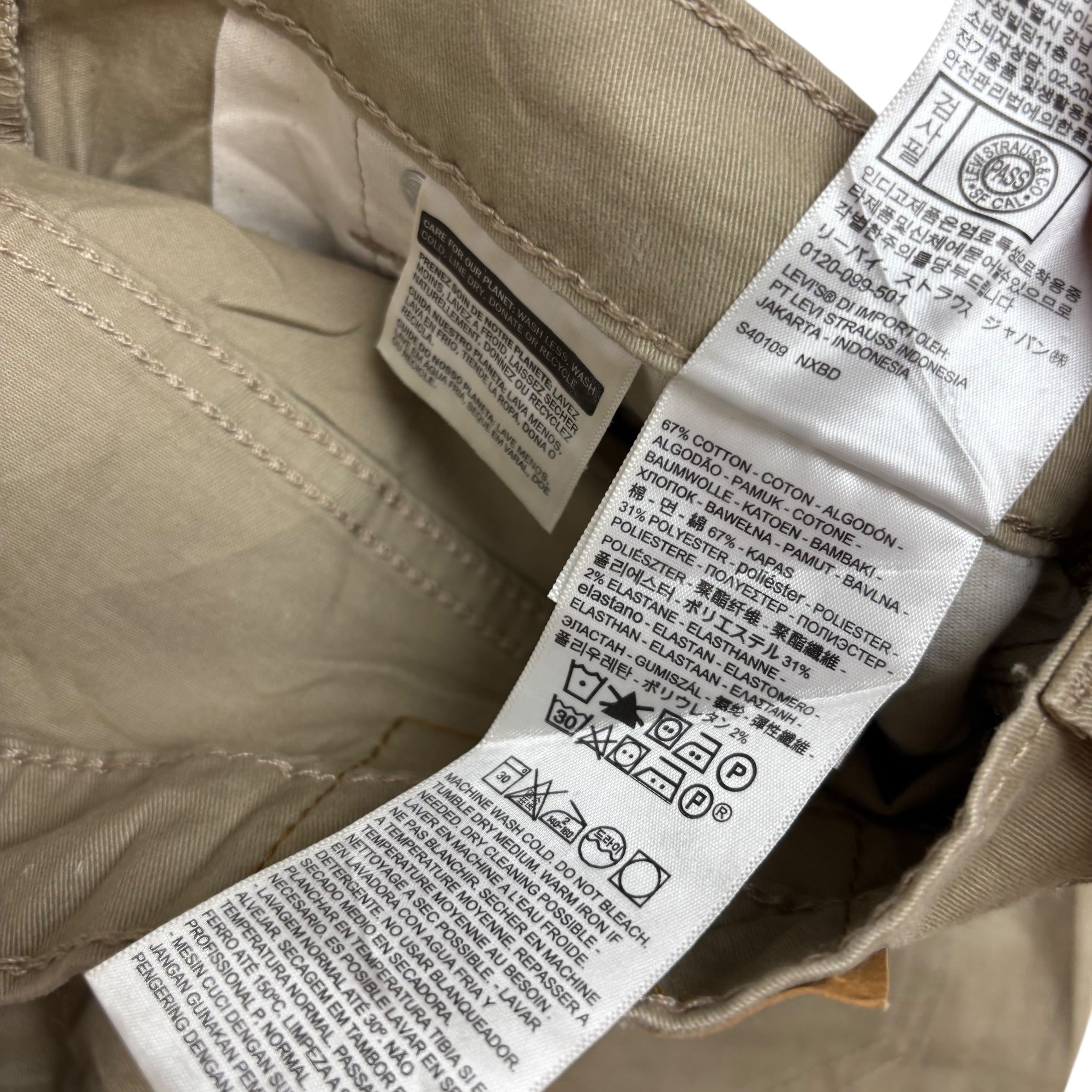 Levis 541 Trousers W31 L32 Mens Beige Athletic Tapered Fit Stretch Pants (E)