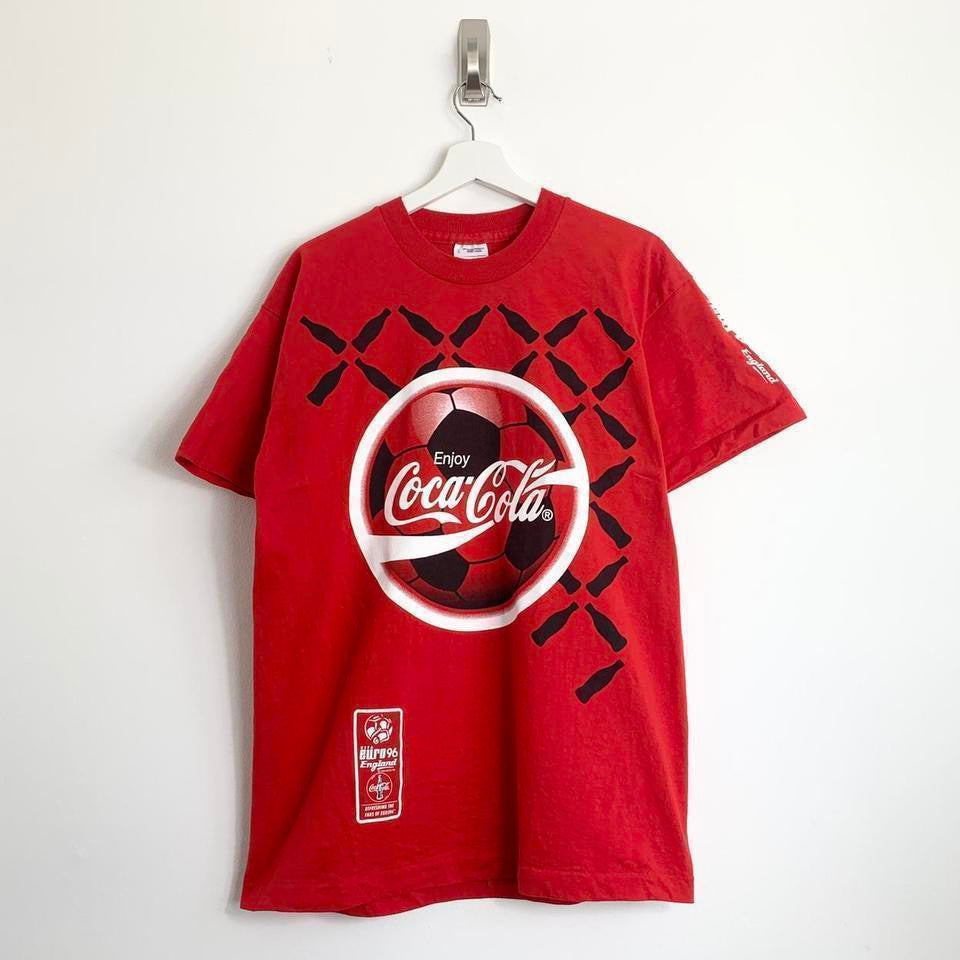 Vintage T Shirt Mens Medium Red Single Stitch Graphic Print 90s Euro 96 England