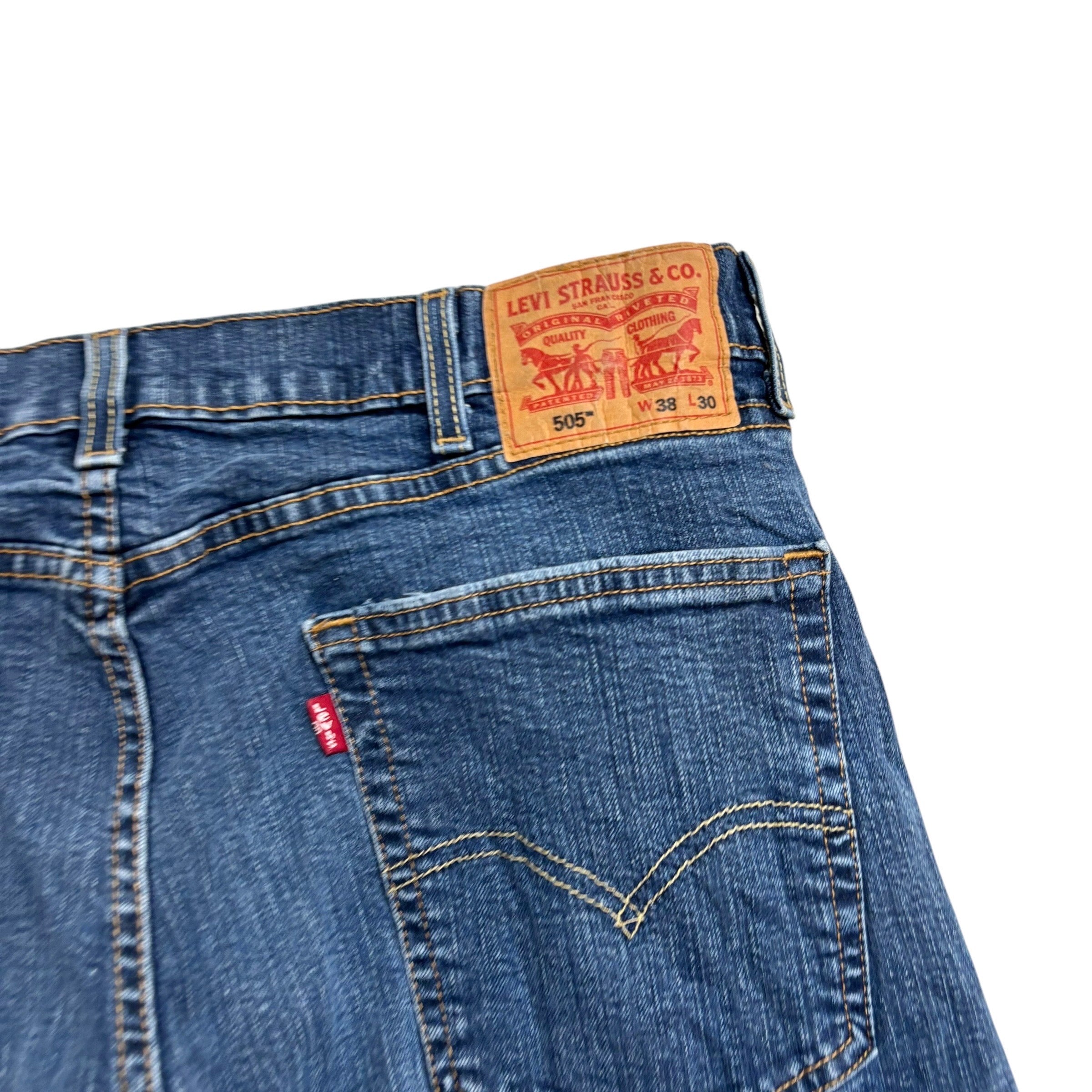 Levis 505 Jeans W36 L30 Mens Mid Blue Regular Straight Fit Stretch Denim (E)