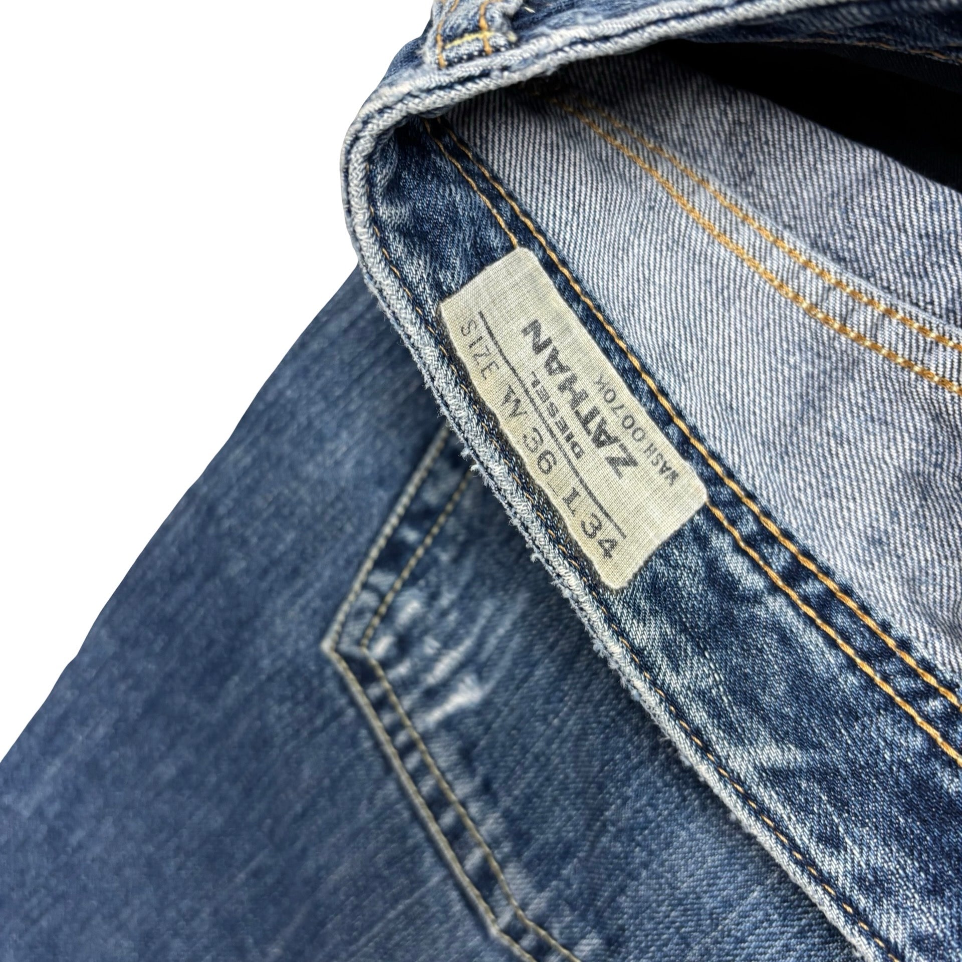 Diesel Zathan Jeans W36 L32 Mens Mid Blue Regular Bootcut Fit Denim (F)