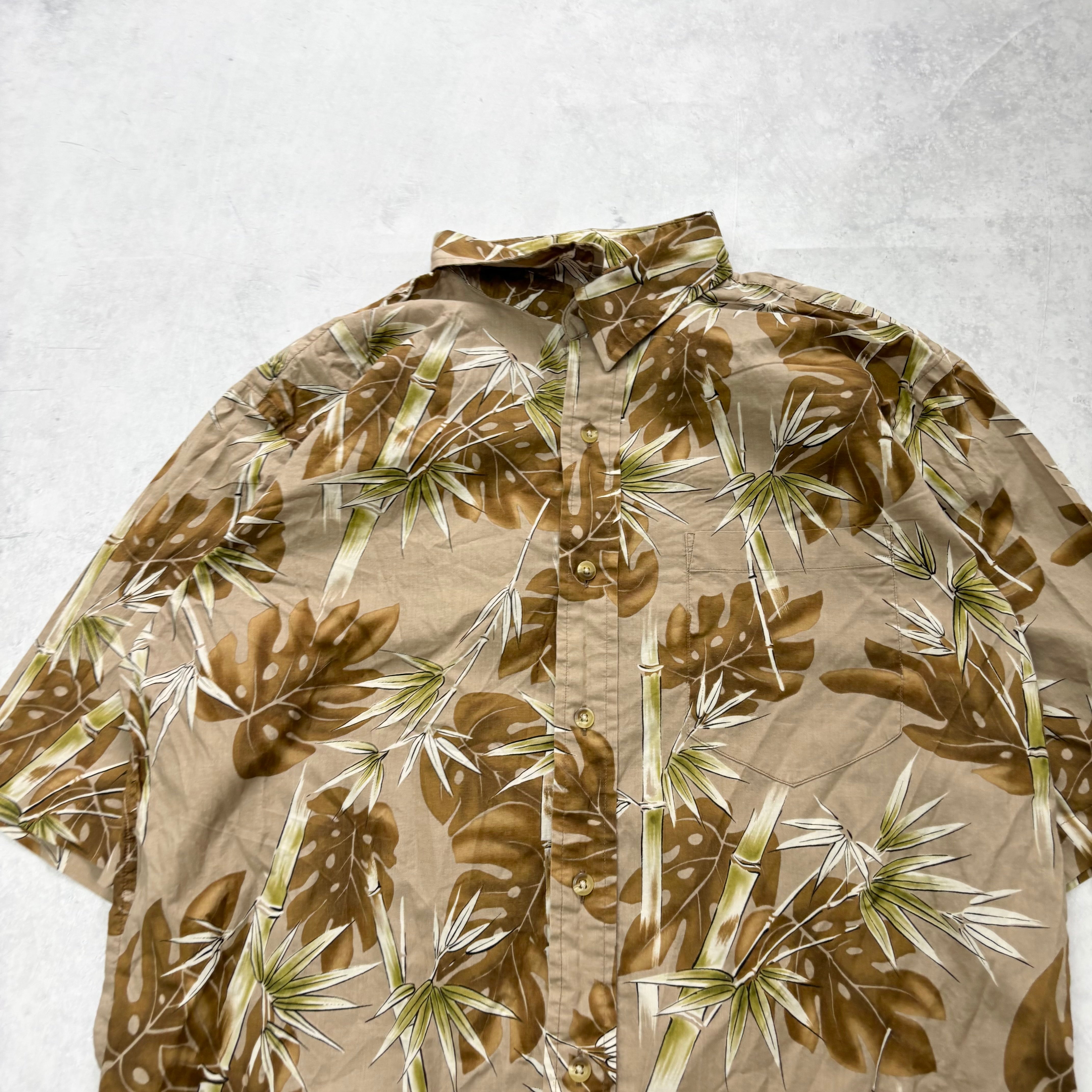 Hawaiian Shirt Mens Large Brown Aloha Short Sleeve Cotton Slim Fit (E)