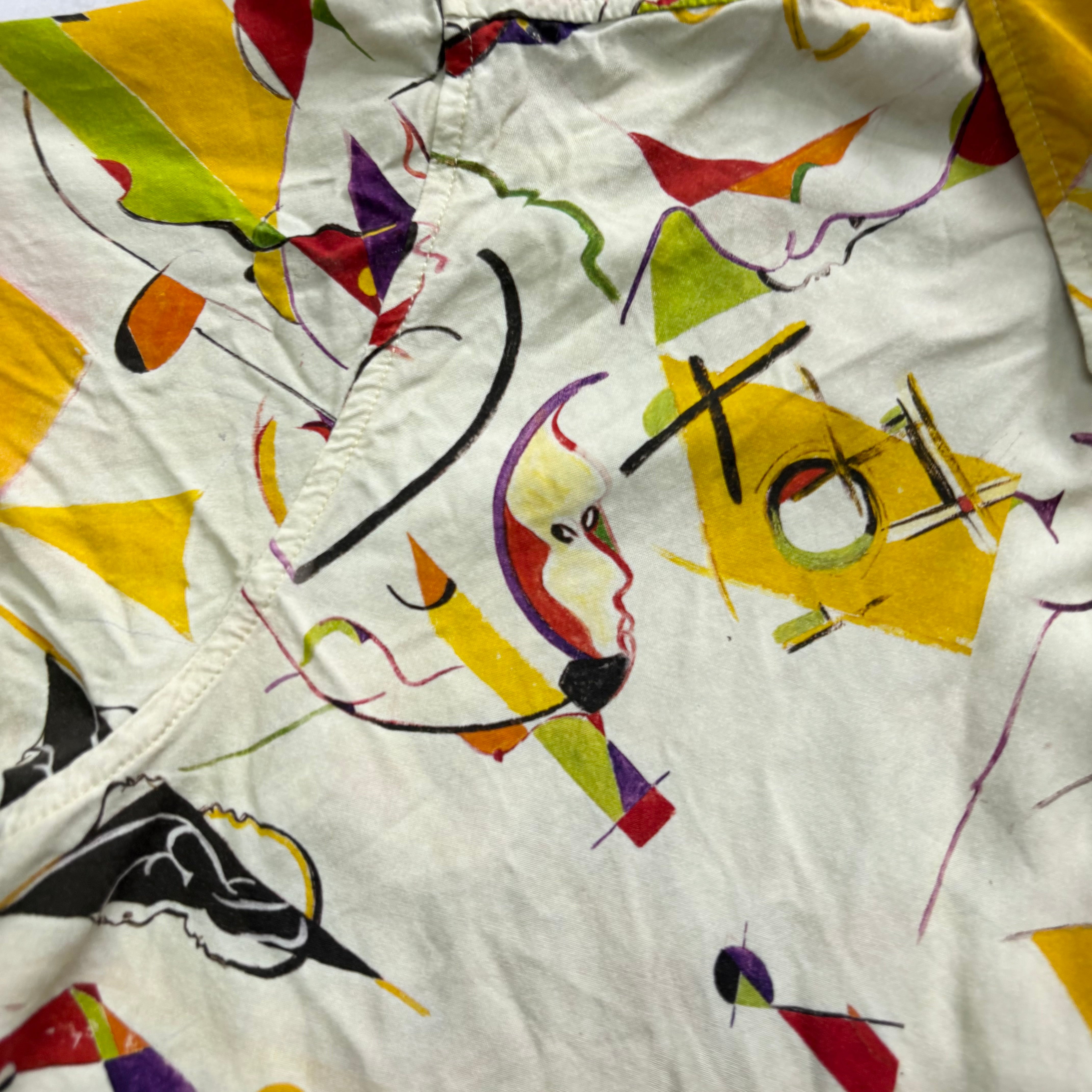Huf Shirt Mens Small Multicoloured Abstract Art Short Sleeve Rayon (E)