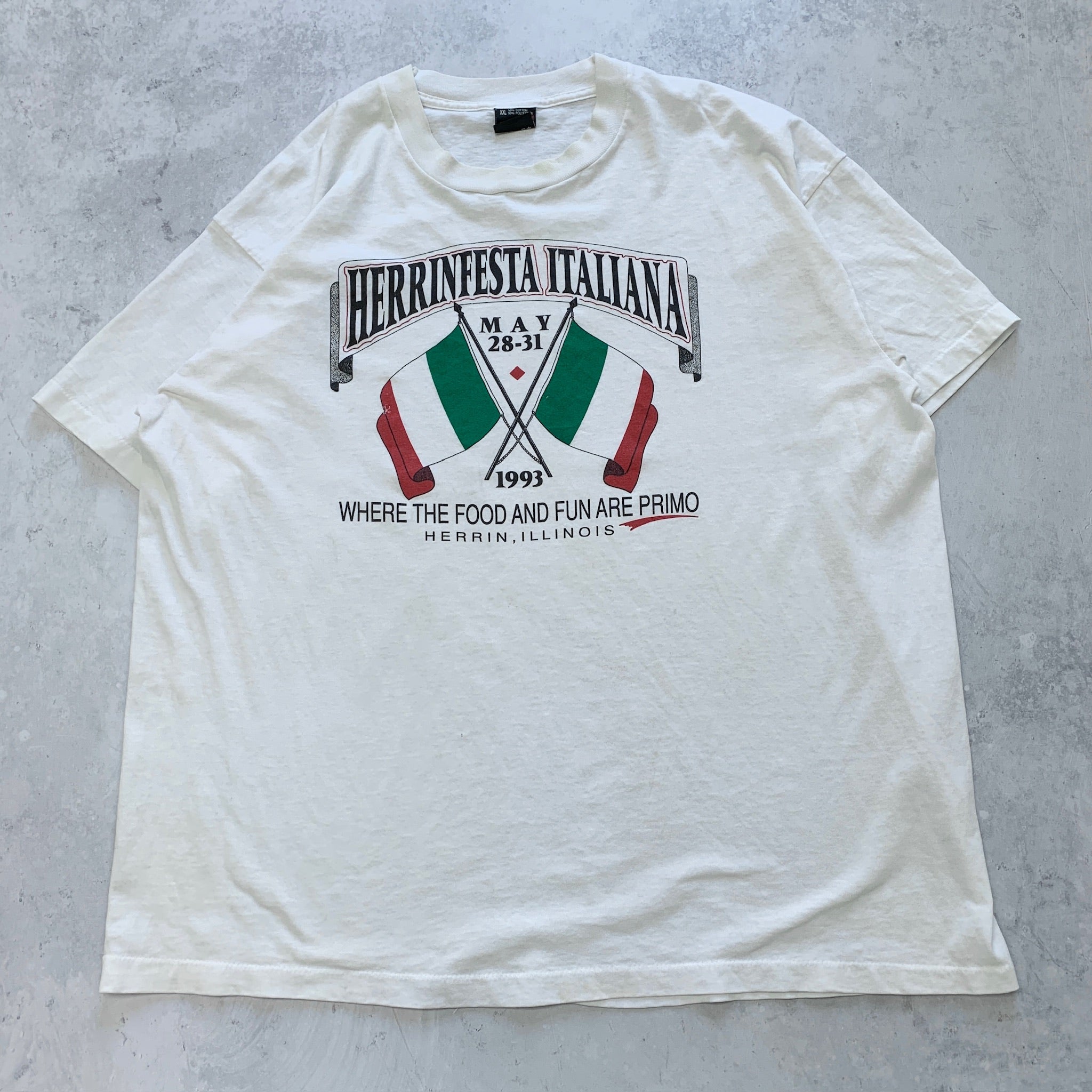 Vintage T Shirt Mens XXL White Single Stitch Graphic Print 90s Tourist Italy