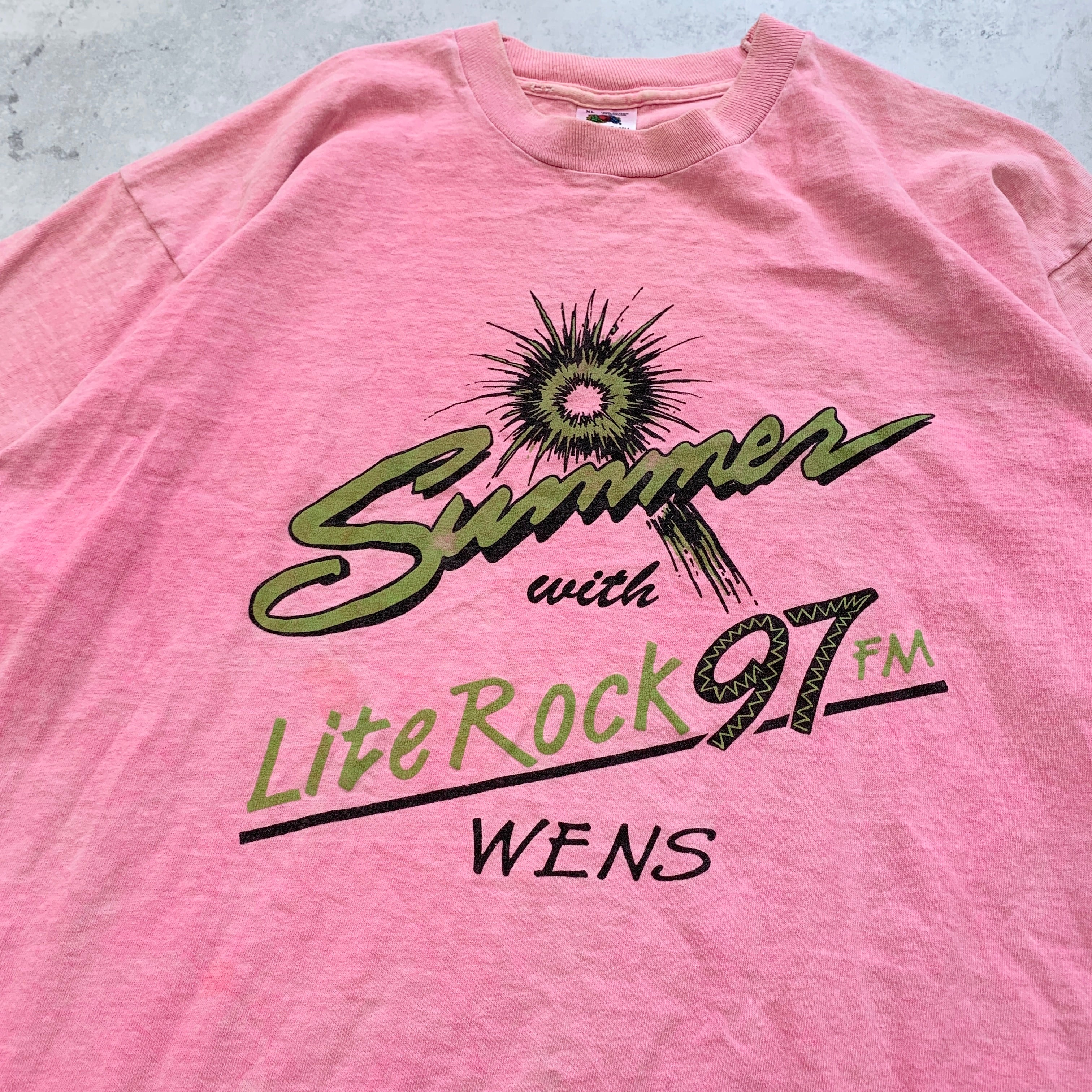 Vintage T Shirt Mens Large Pink Single Stitch Graphic 90s USA Radio Tourist