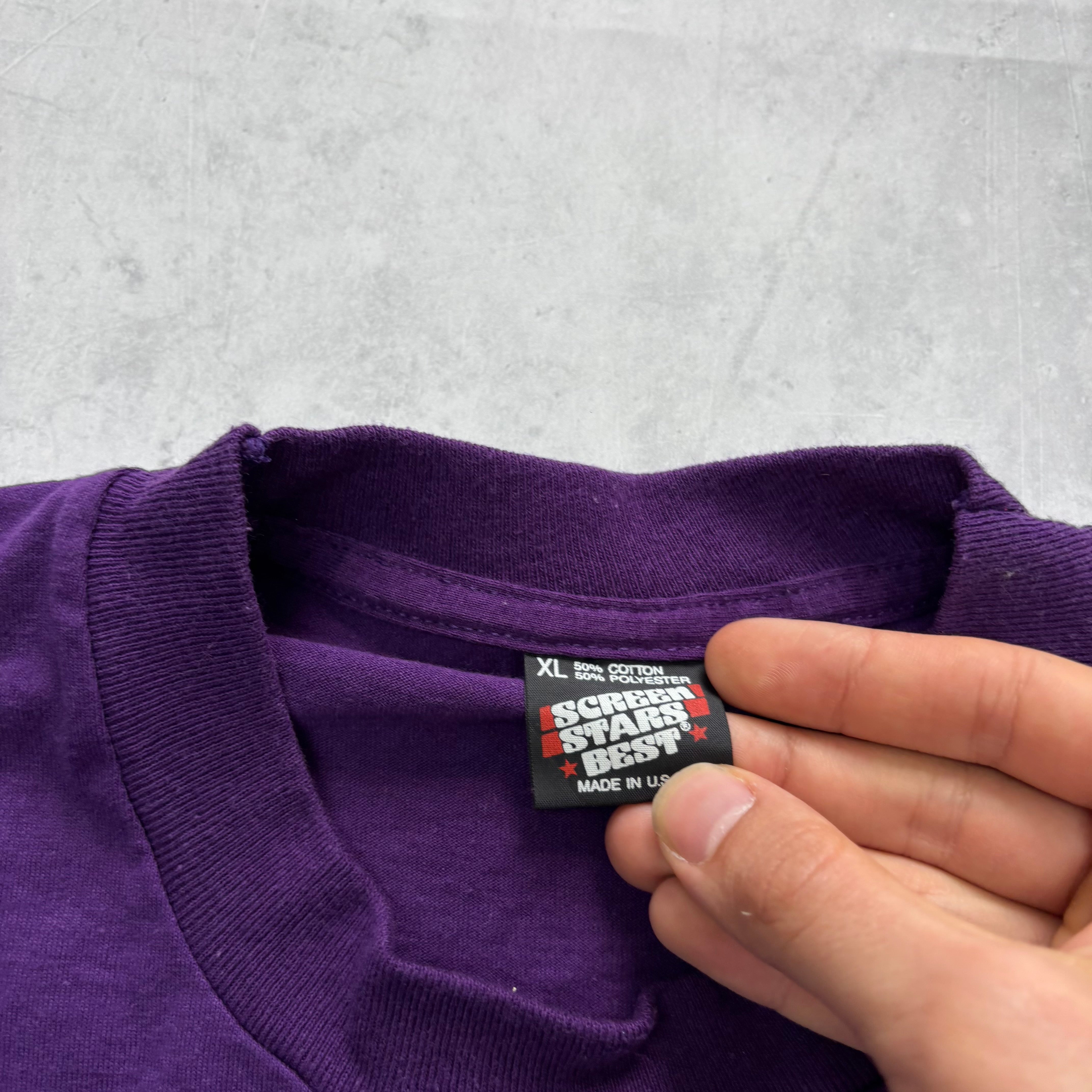 Vintage T Shirt Mens Large Purple Single Stitch Graphic Print 90s USA (E)