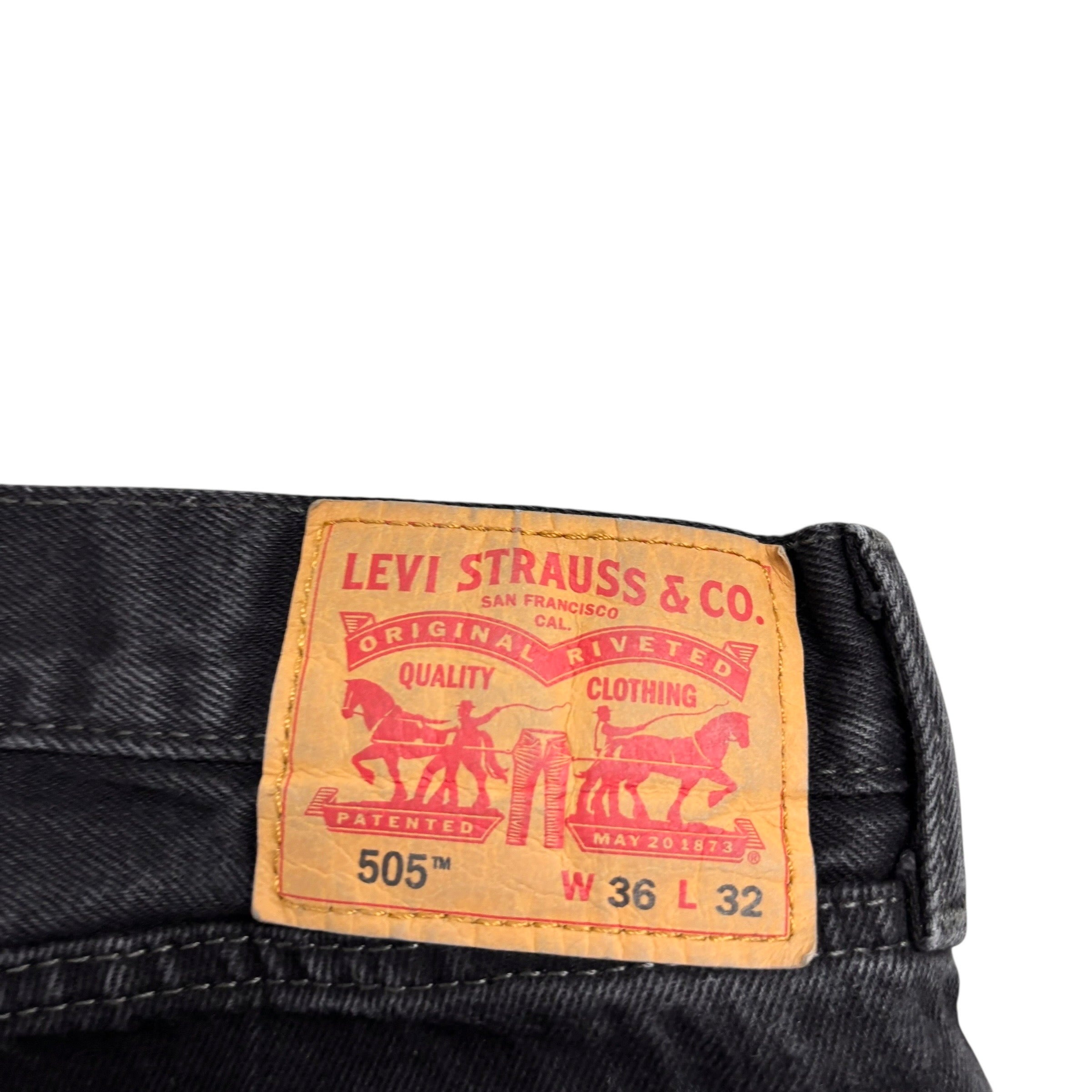 Levis 505 Jeans W36 L32 Mens Black Regular Straight Fit Denim (E)