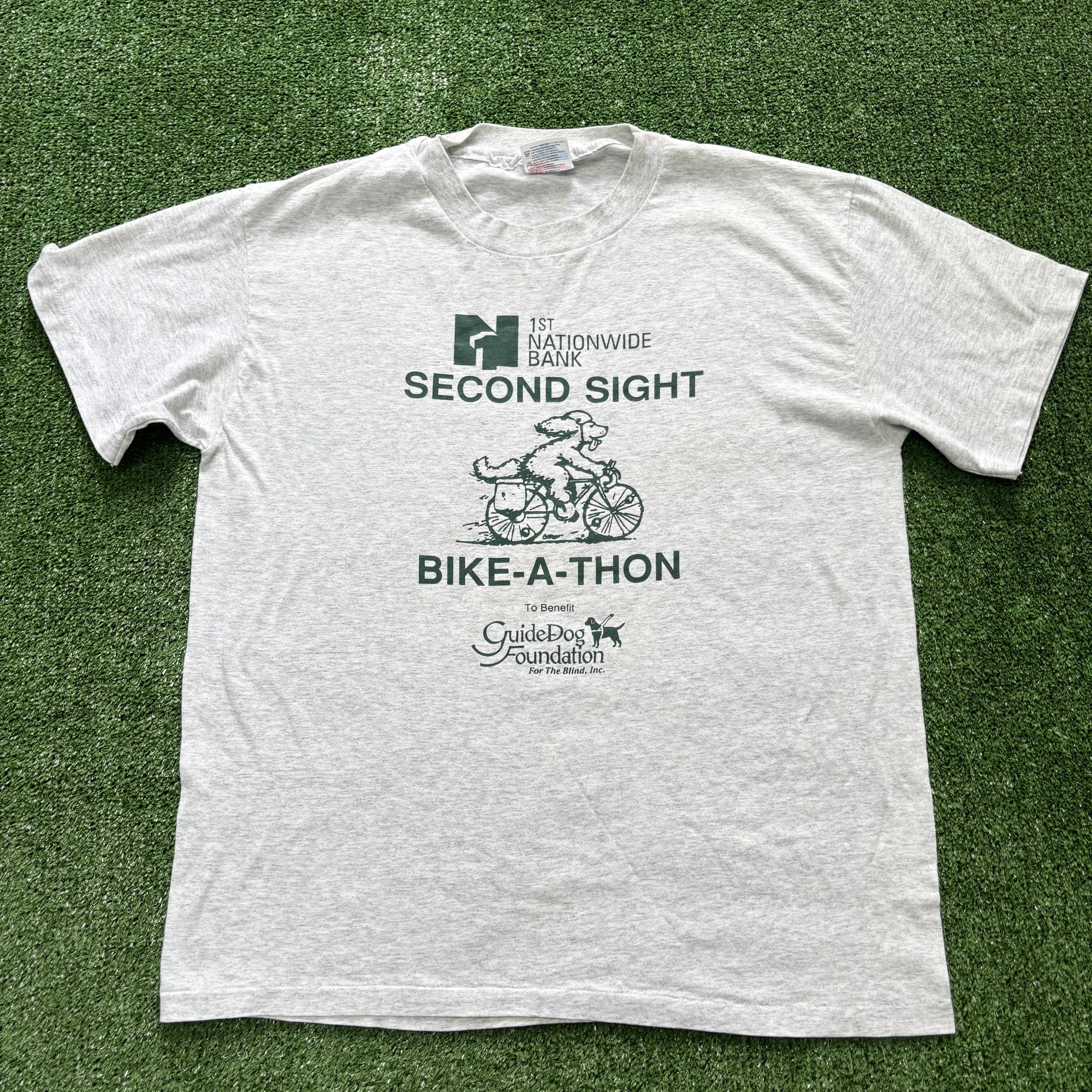 Vintage T Shirt Mens Large Grey Single Stitch Graphic Print 90s USA Cycling