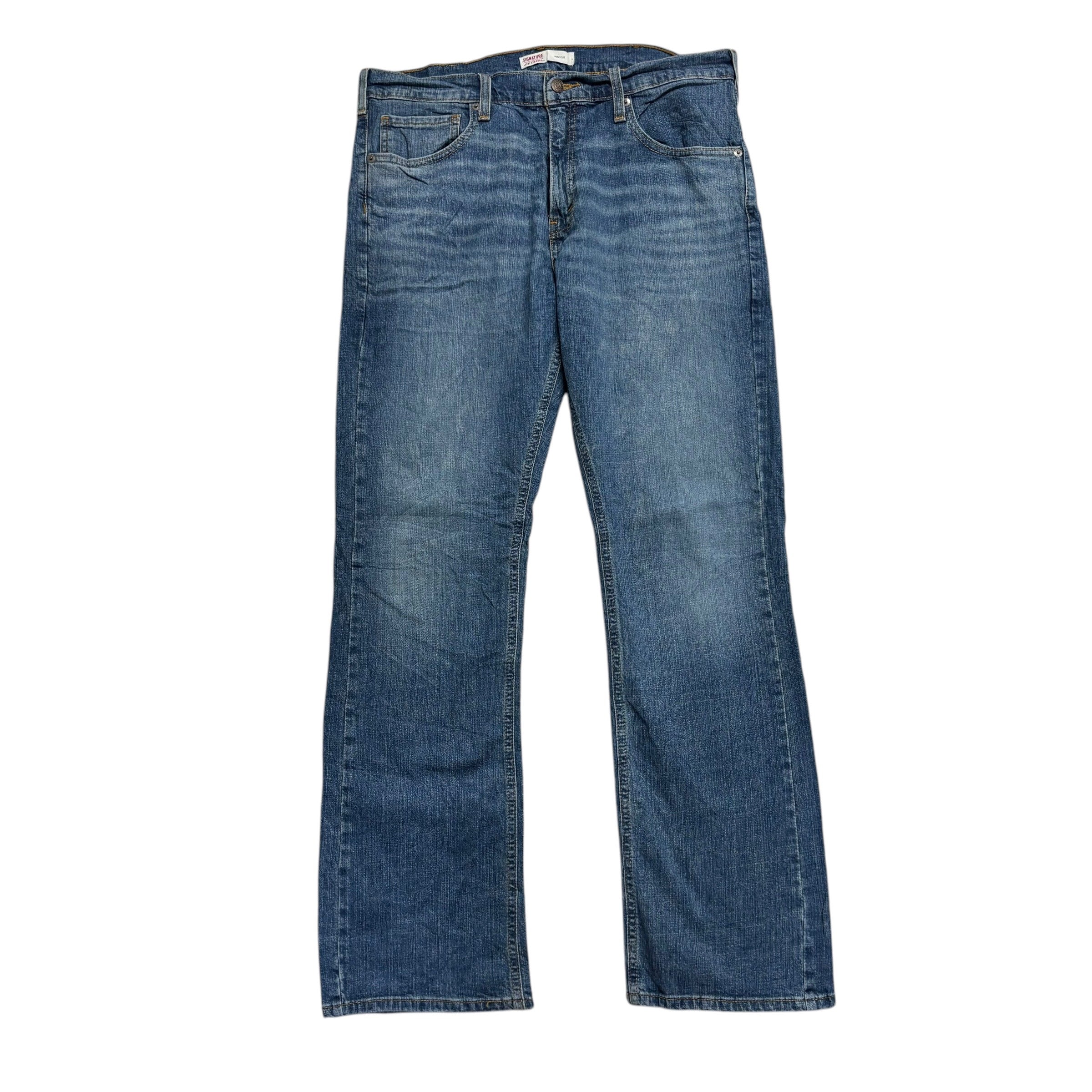Levis Signature Jeans W34 L32 Mens Mid Blue Regular Bootcut Fit Stretch (E)