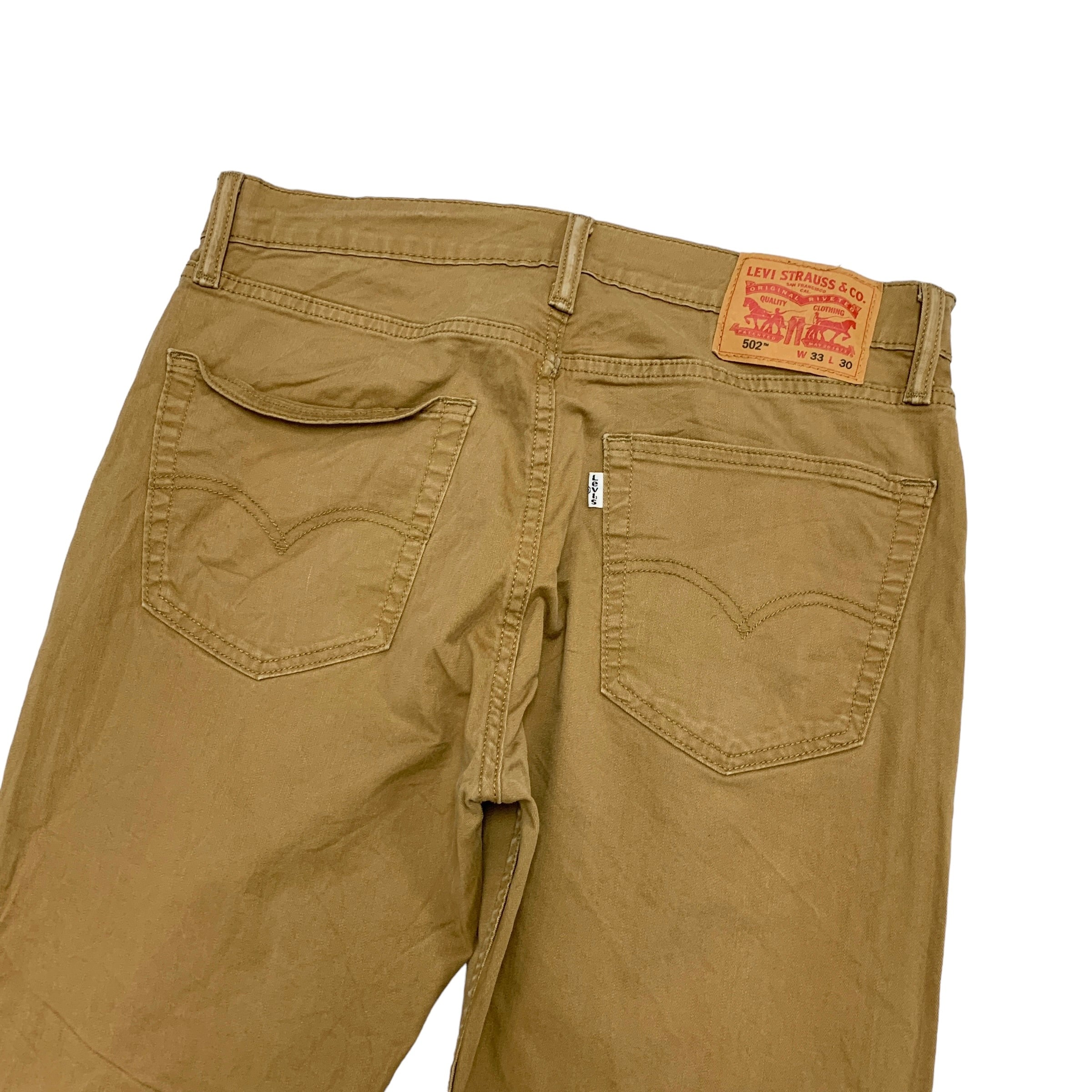 Levis 502 Trousers W33 L28 Mens Tan Regular Taper Fit Stretch Cotton Pants