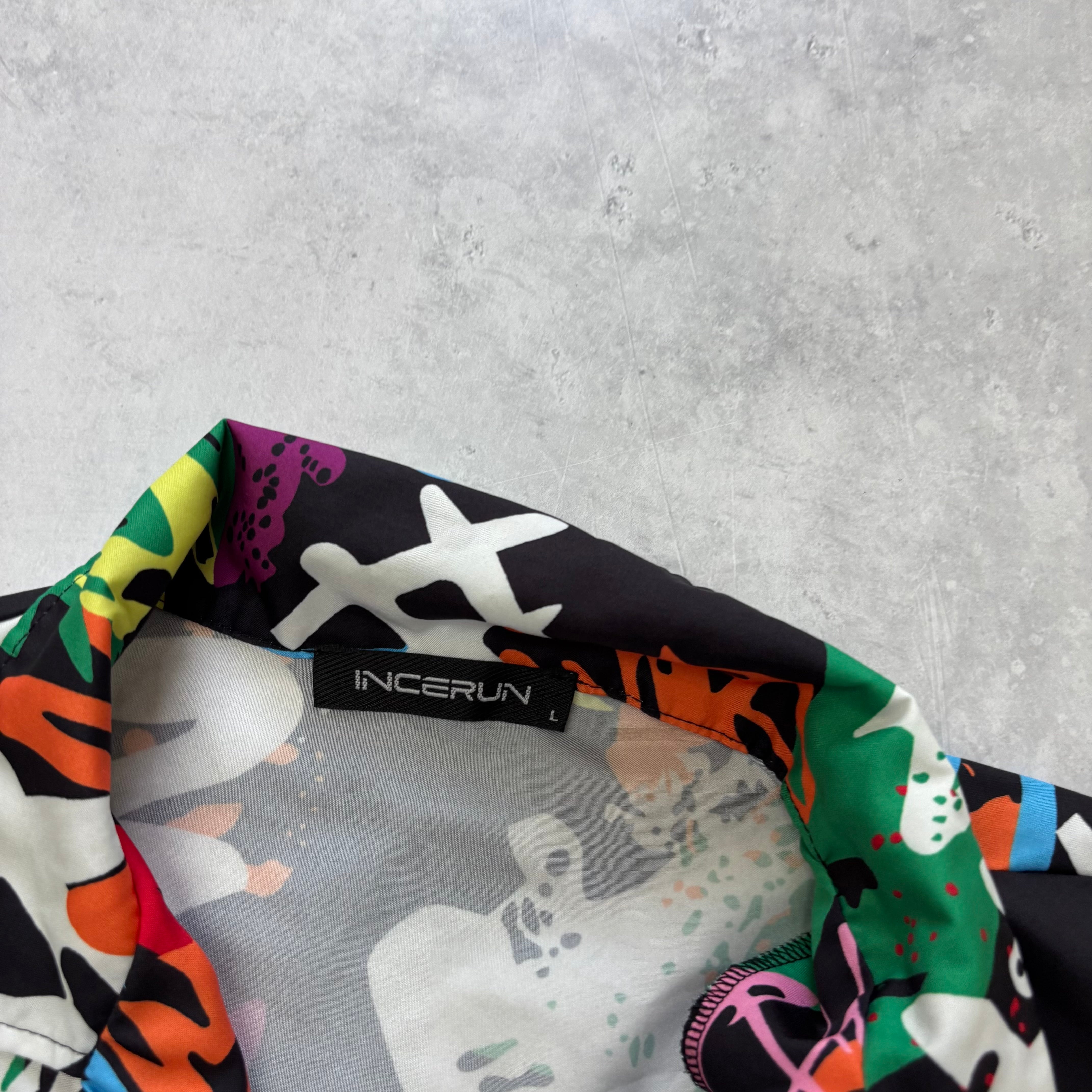 Funky Shirt Mens Large Black Art Abstract Short Sleeve Polyester (E)