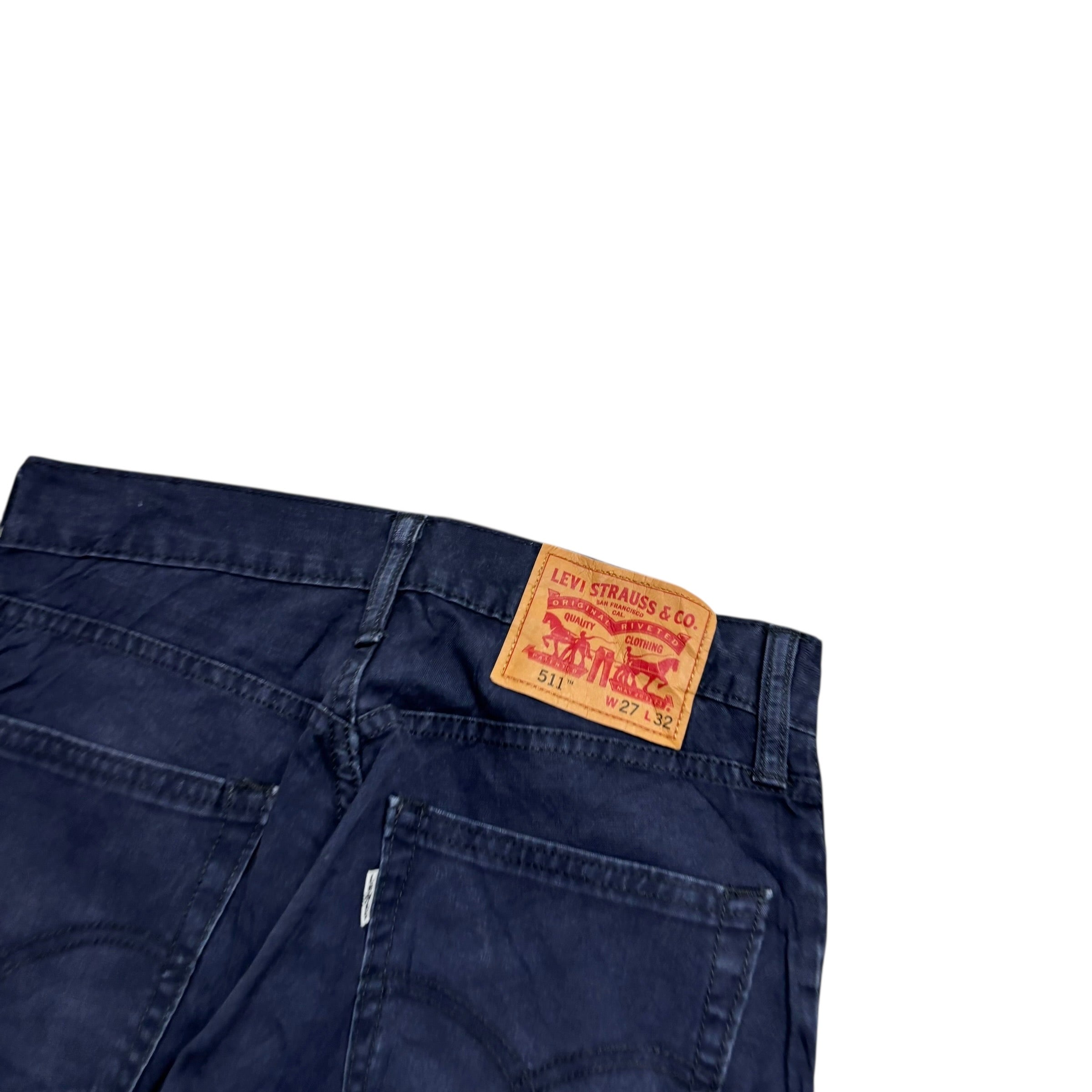 Levis 511 Trousers W27 L32 Mens Navy Blue Slim Fit Stretch Cotton Pants