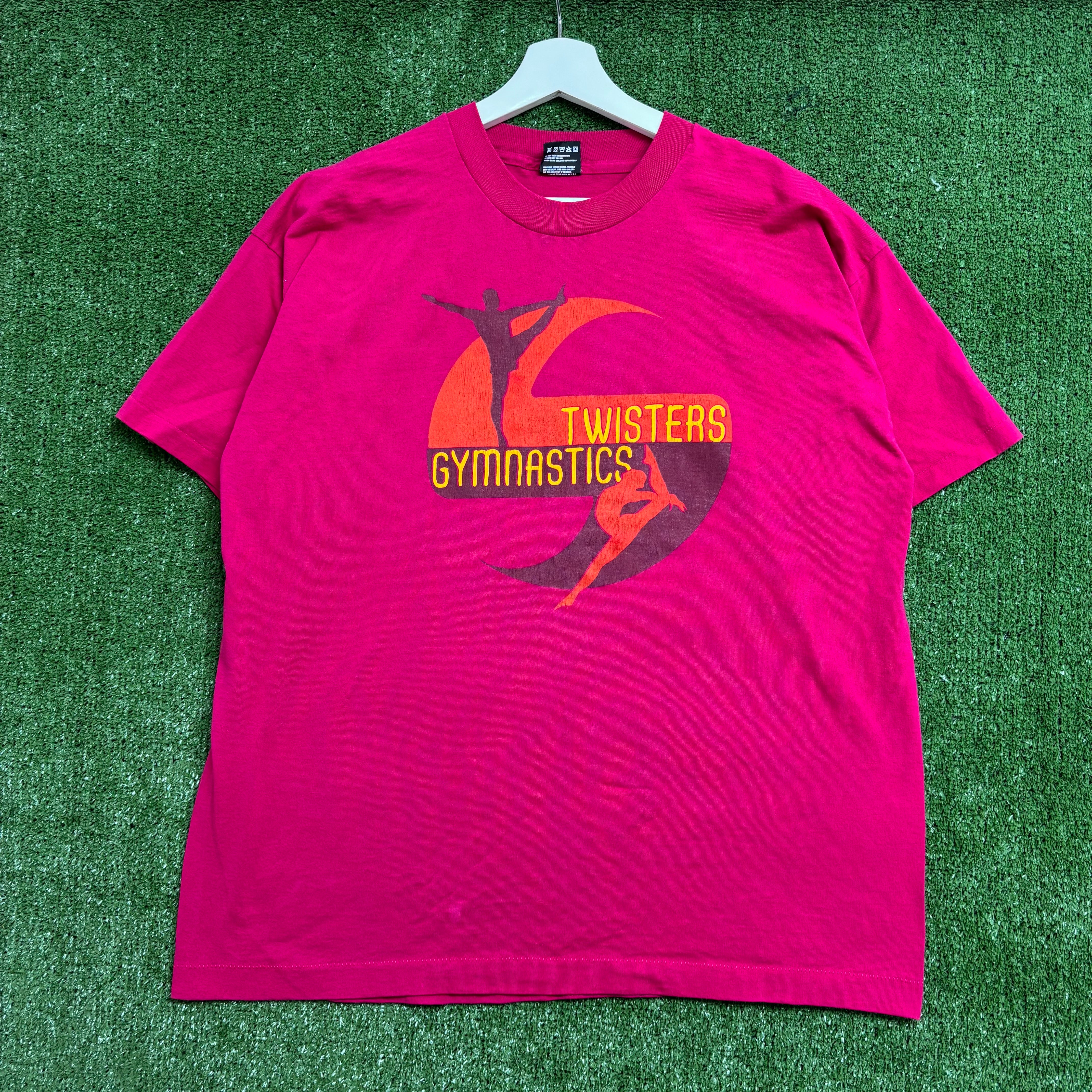 Vintage T Shirt Mens XL Pink Single Stitch Graphic Print 90s USA Gymnastics FOTL