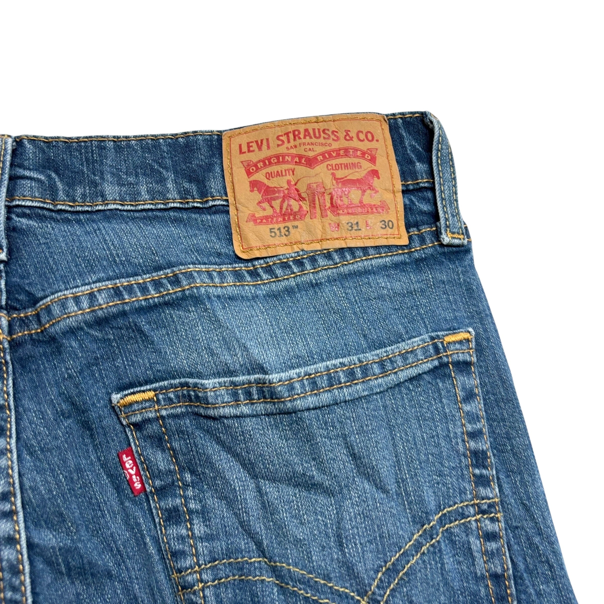 Levis 513 Jeans W31 L30 Mens Mid Blue Slim Straight Fit Stretch Denim (E)