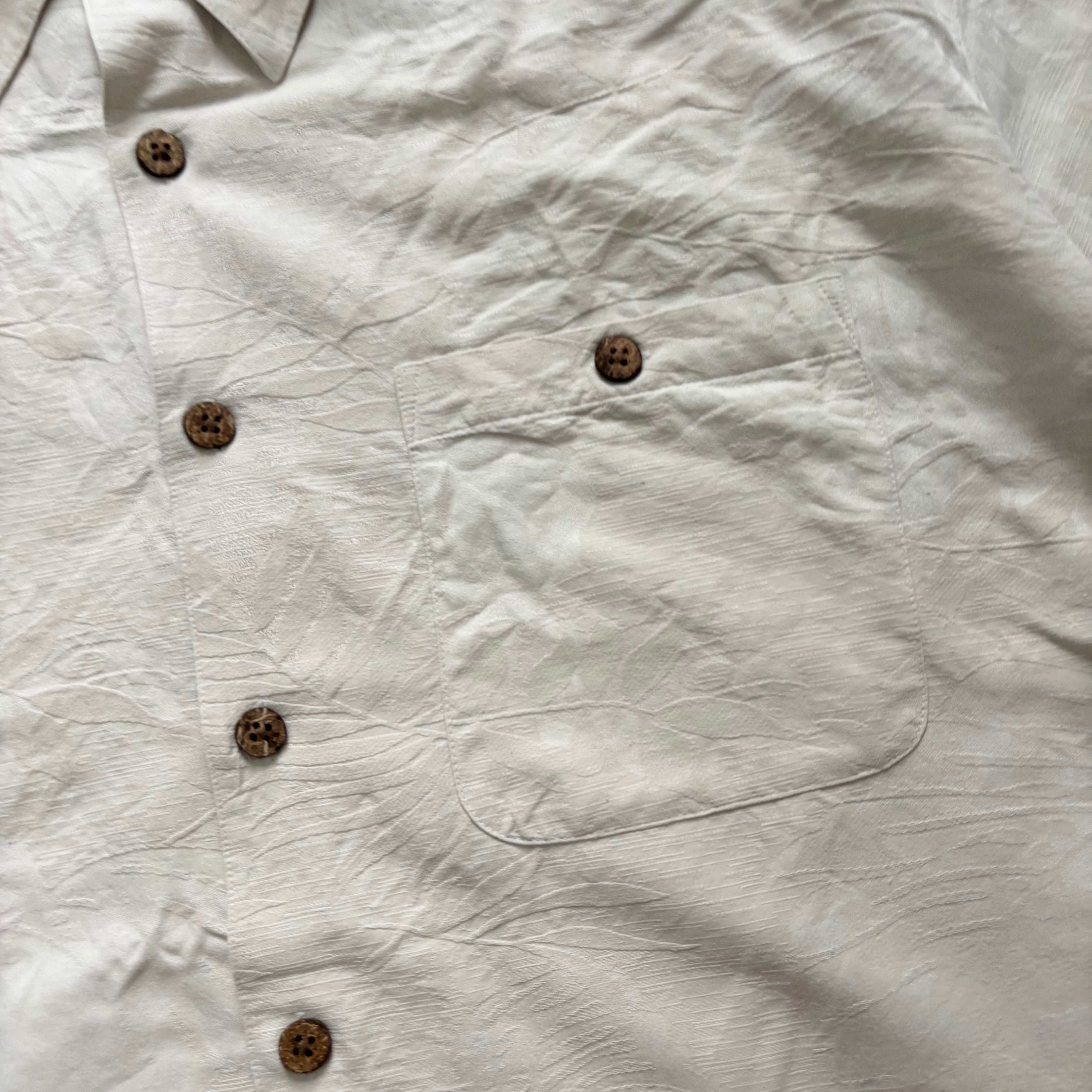 Vintage Hawaiian Shirt Mens XL Cream Silk Floral Aloha Short Sleeve (E)