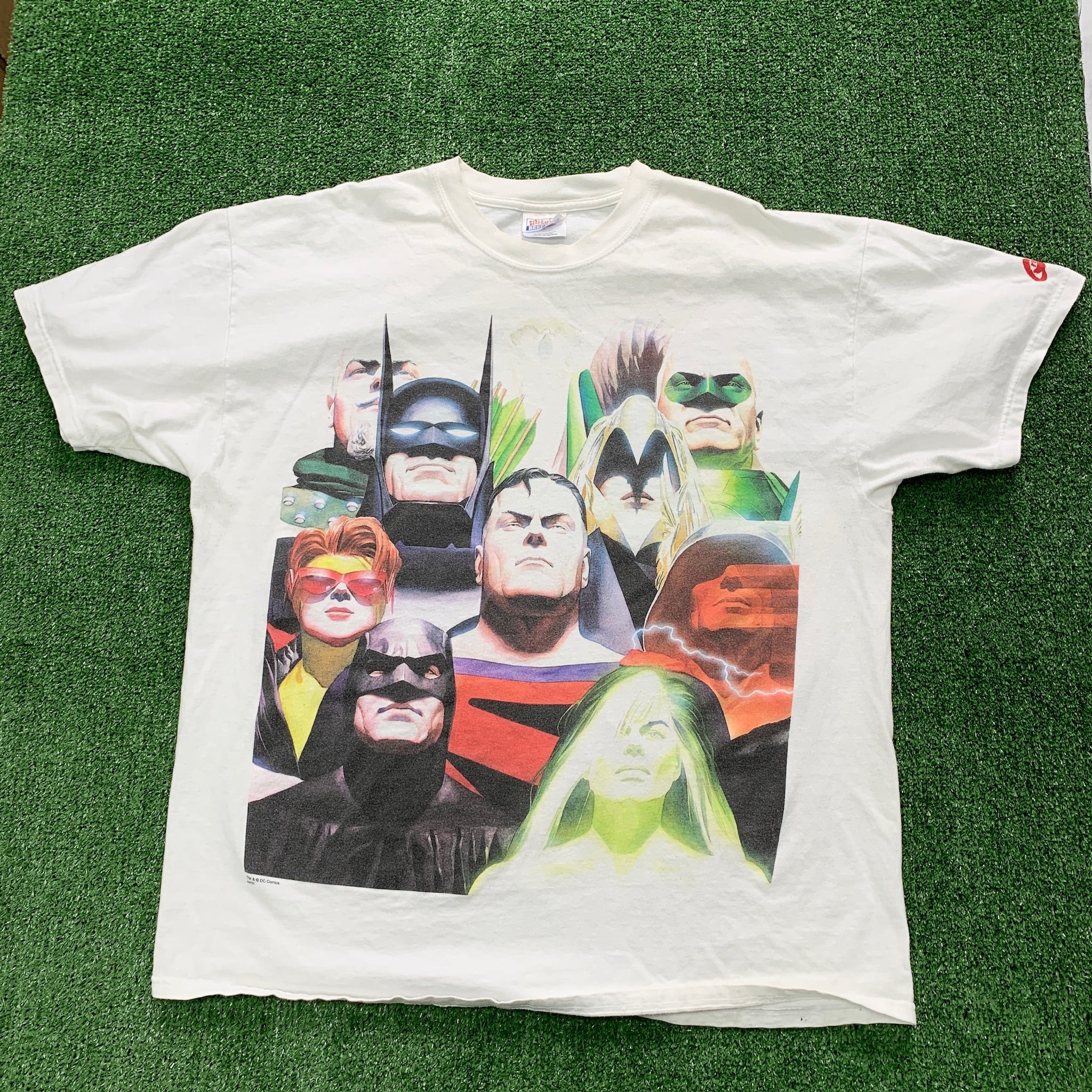 Vintage T Shirt Mens XL White Graphic Print DC Comics Justice League AOP