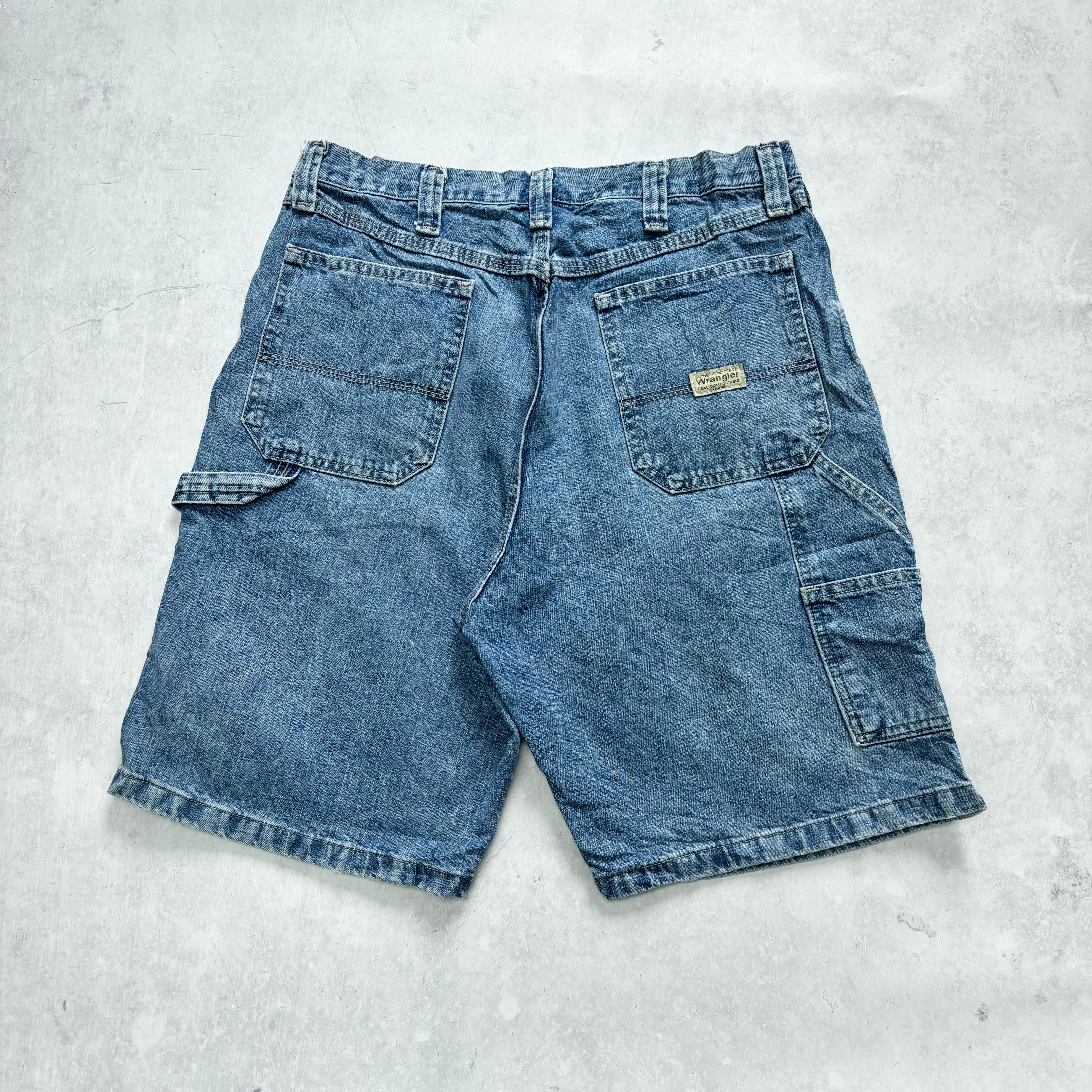 Vintage Wrangler Jorts W34 Mens Denim Shorts Light Blue Baggy Relaxed Carpenter