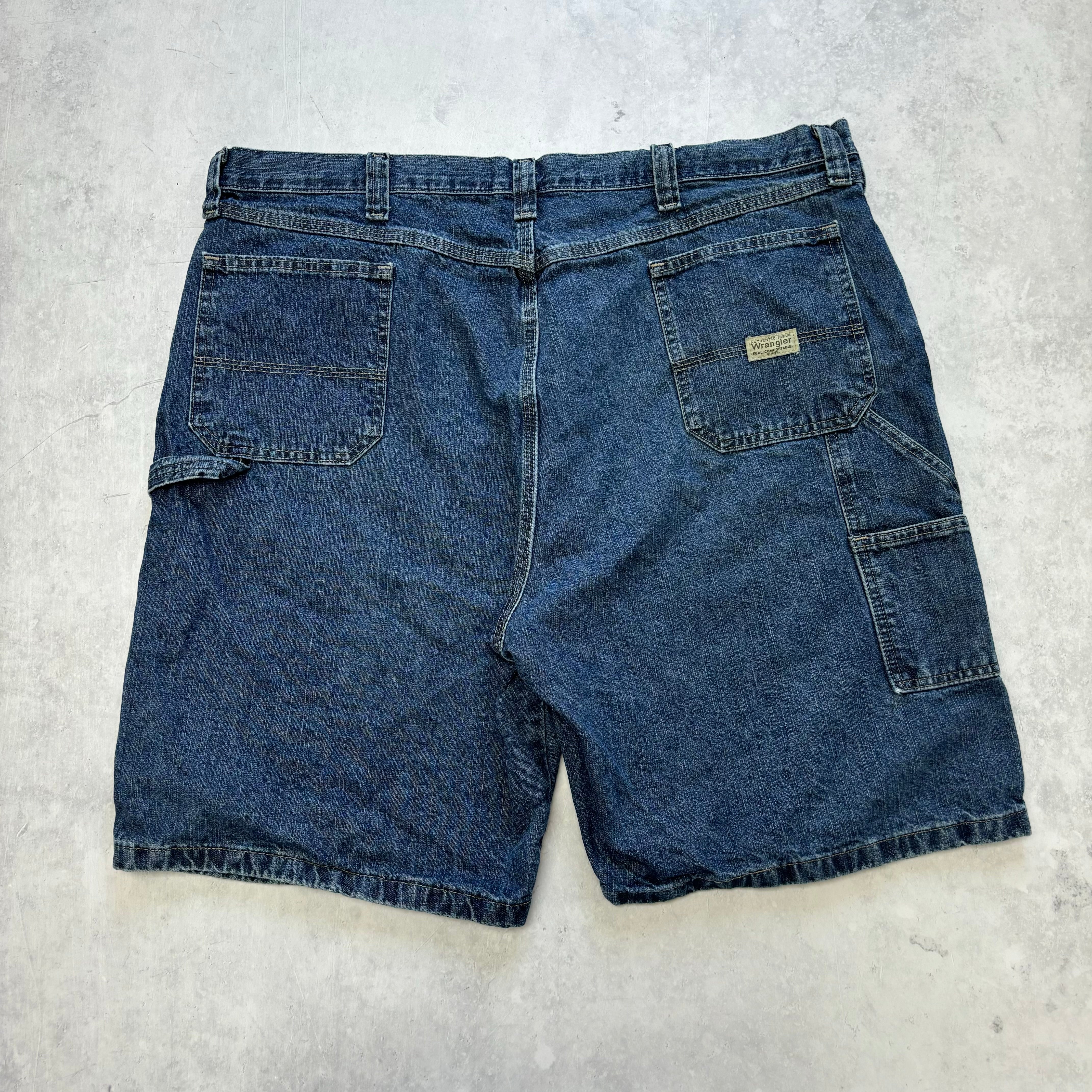 Vintage Wrangler Jorts W44 Mens Denim Shorts Dark Blue Baggy Relaxed Carpenter