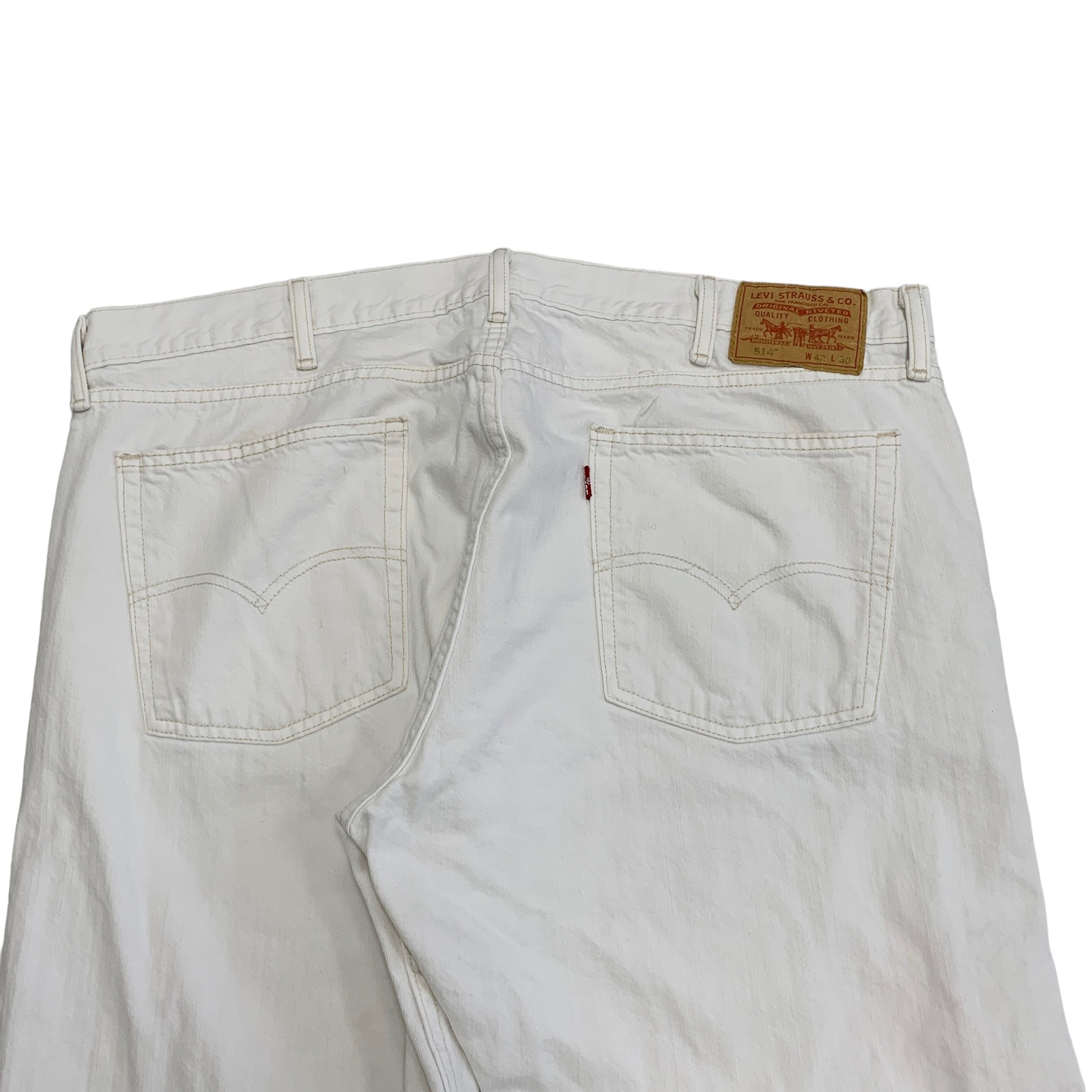 Levis 514 Jeans W42 L30 Mens White Regular Straight Fit Denim