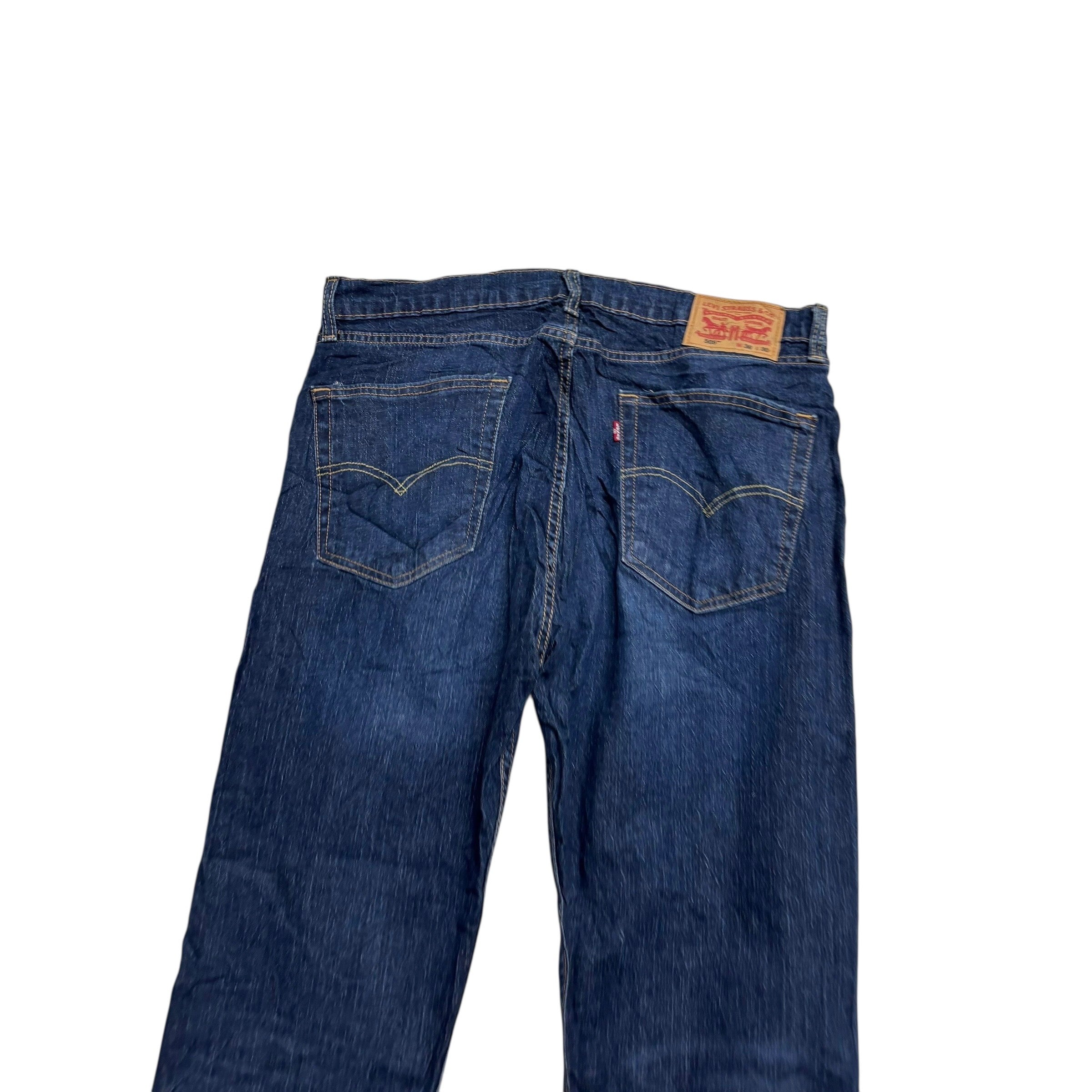 Levis 505 Jeans W36 L30 Mens Dark Blue Regular Straight Fit Stretch Denim (E)