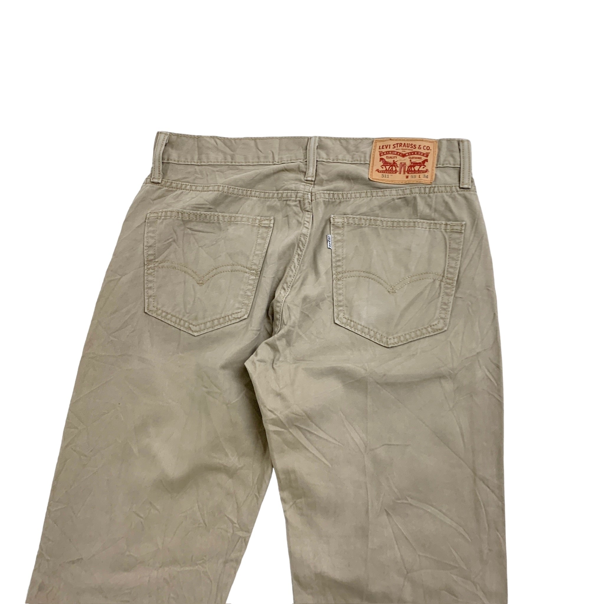 Levis 511 Trousers W33 L34 Mens Beige Tan Slim Fit Chino Cotton Pants