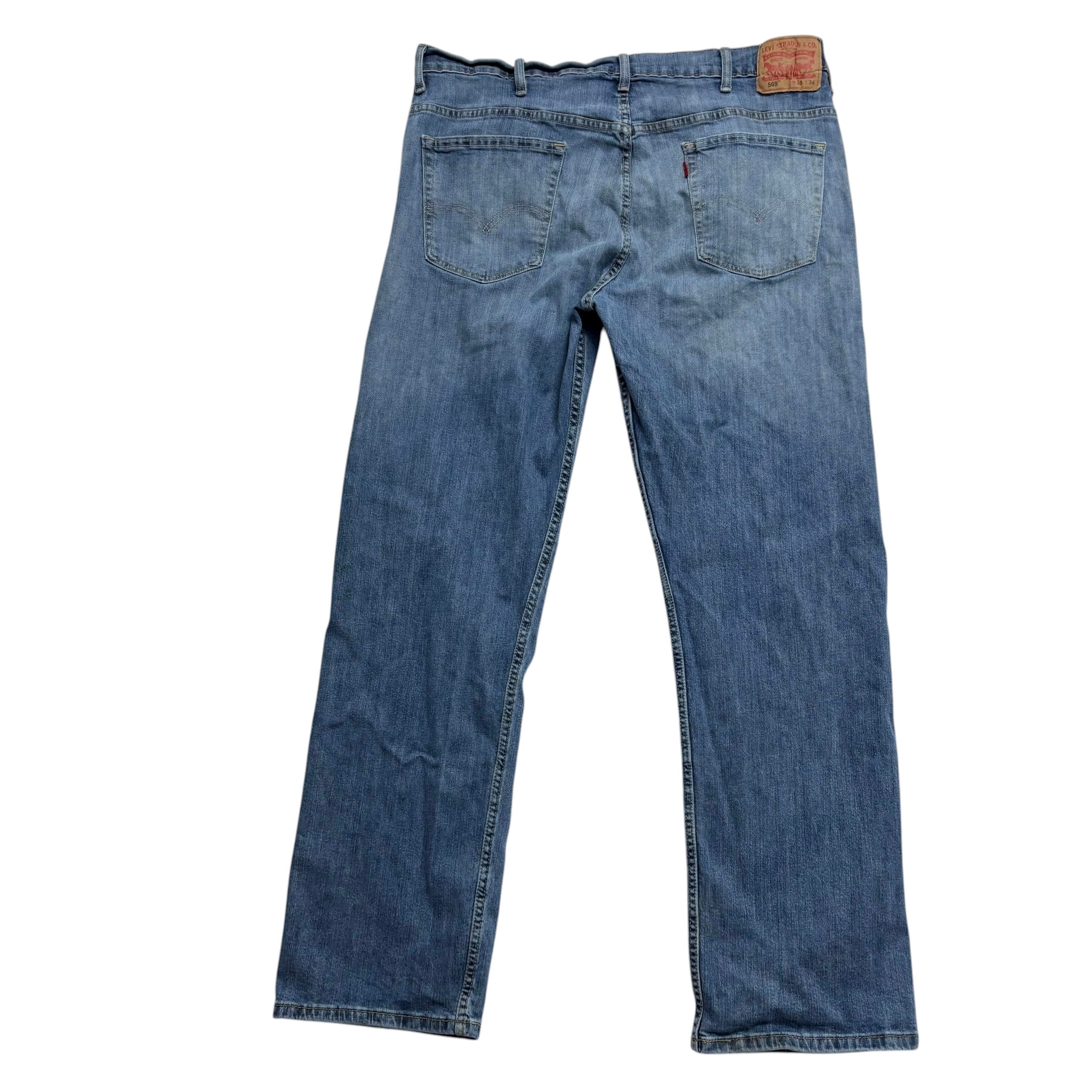 Levis 569 Jeans W38 L33 Mens Mid Blue Relaxed Straight Fit Stretch Vintage (F)