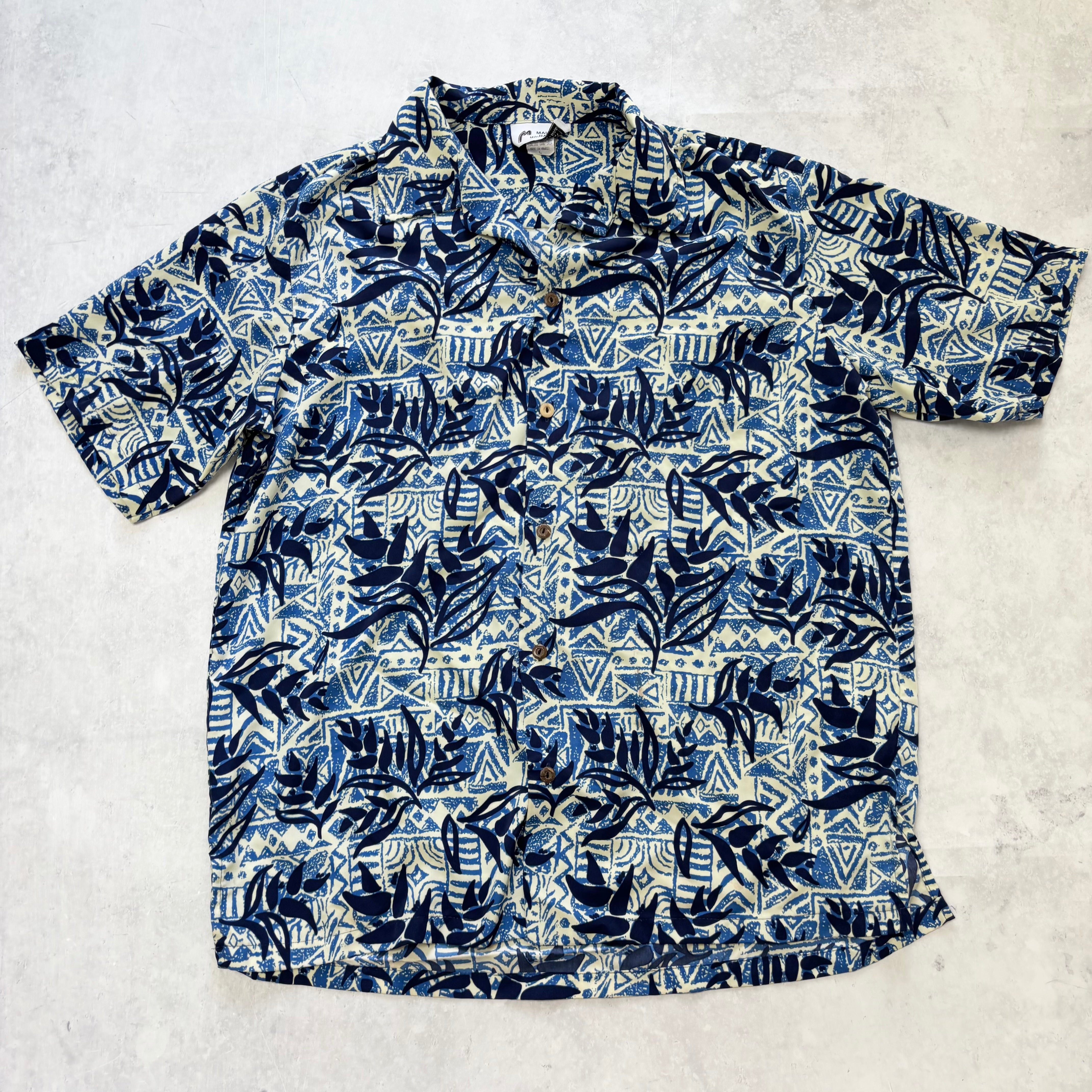 Vintage Hawaiian Shirt Mens Large Blue Floral Aloha Short Sleeve (E)