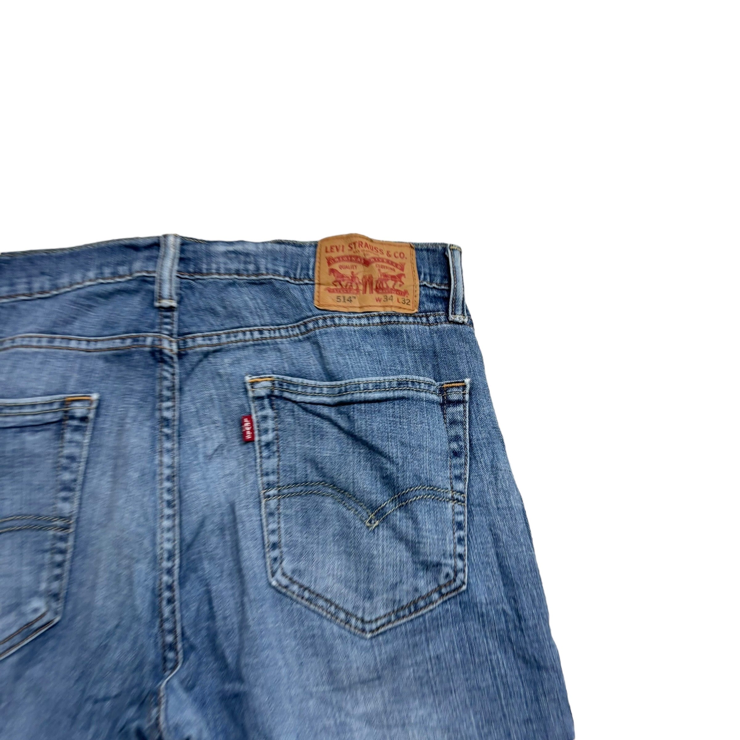 Levis 514 Jeans W34 L30 Mens Mid Blue Regular Straight Fit Stretch Denim