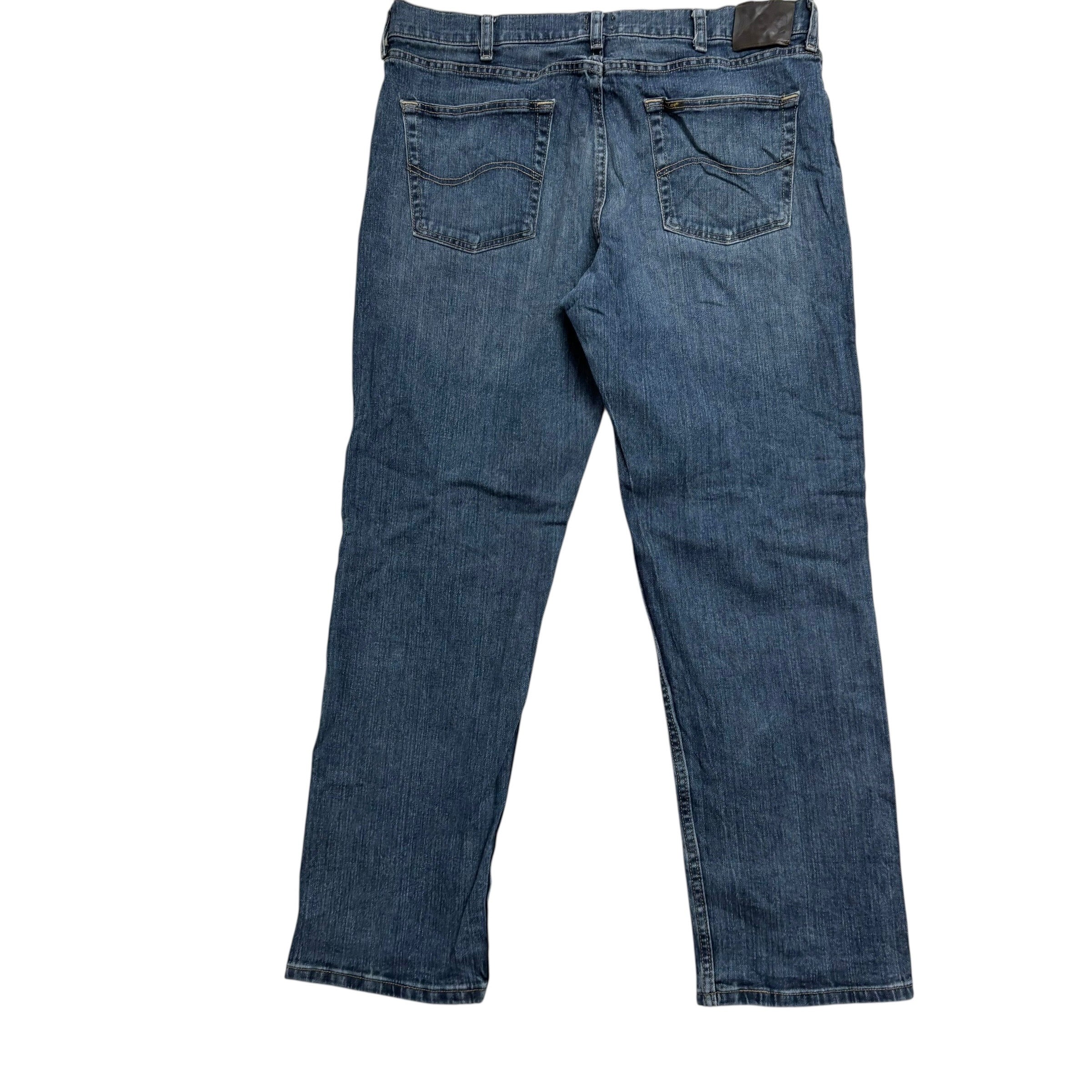 Lee Jeans W38 L30 Mens Regular Straight Fit Mid Blue Stretch Denim (E)