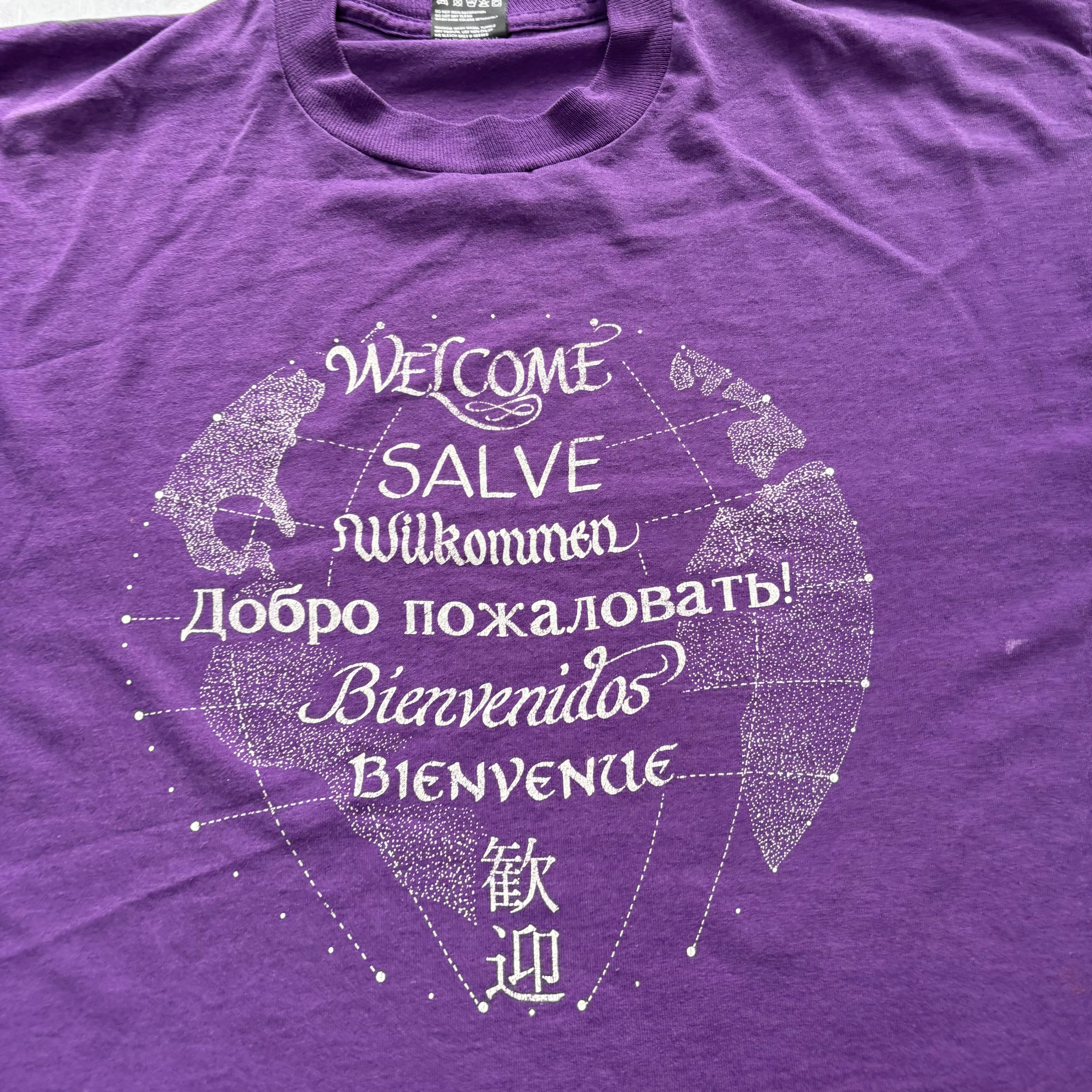 Vintage T Shirt Mens Large Purple Single Stitch Graphic Print 90s USA