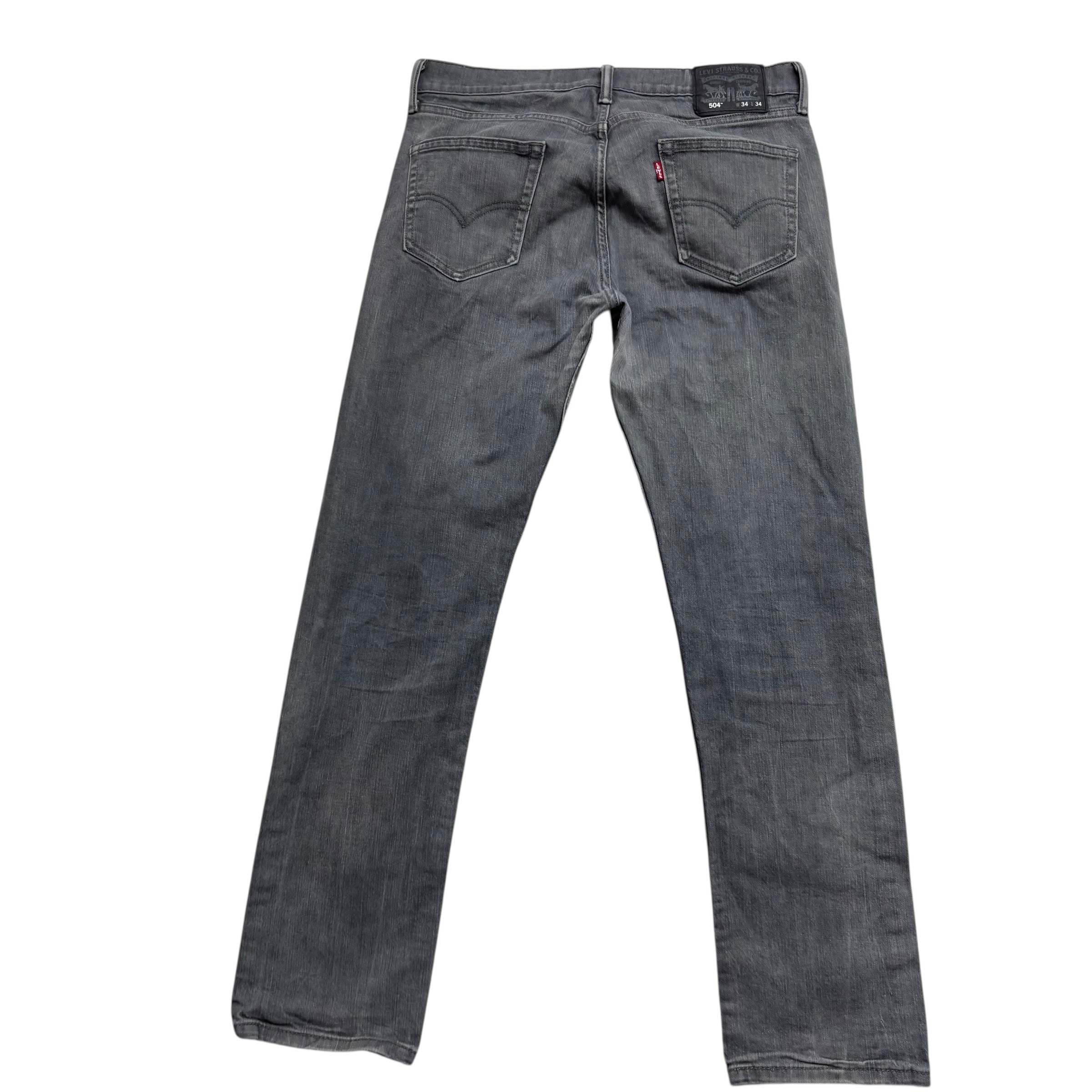 Levis 504 Jeans W34 L33 Mens Grey Regular Straight Fit Stretch Denim